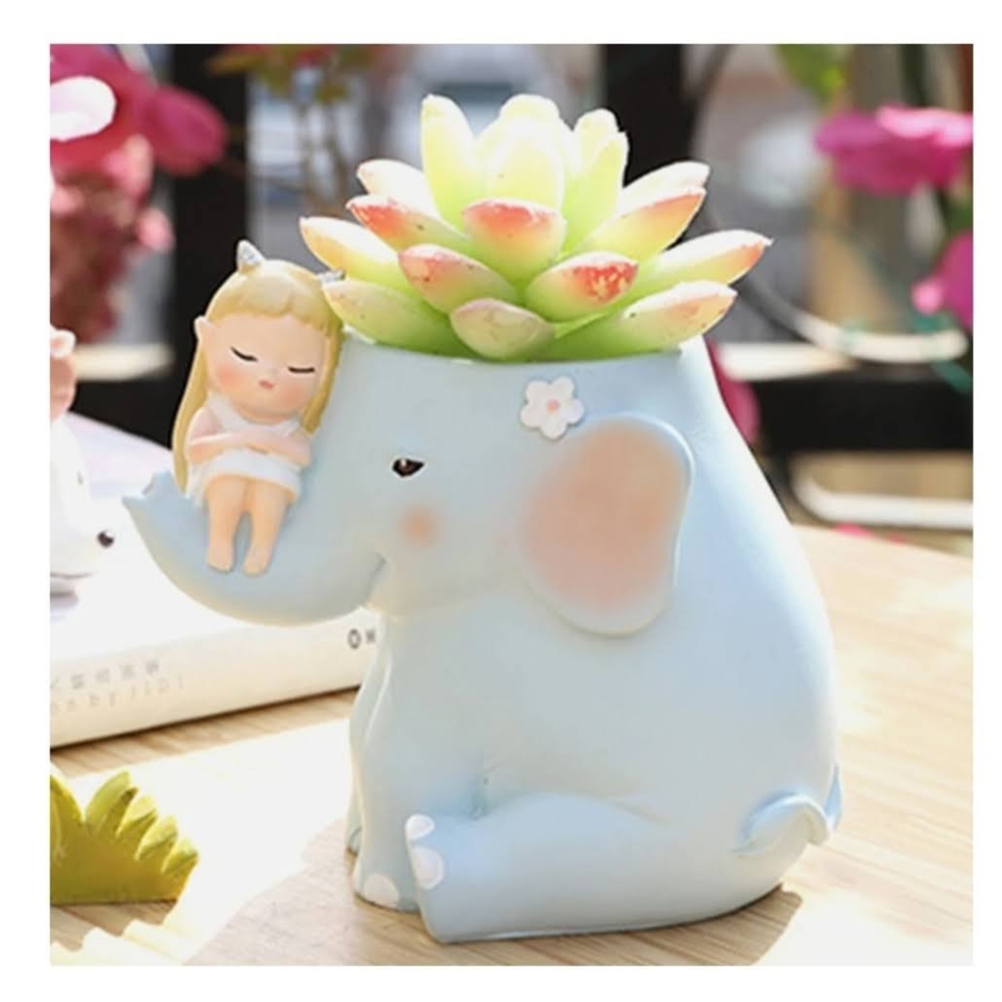 Whale and Elephant with Cute Sleeping Girl Small Planter Per Pcs