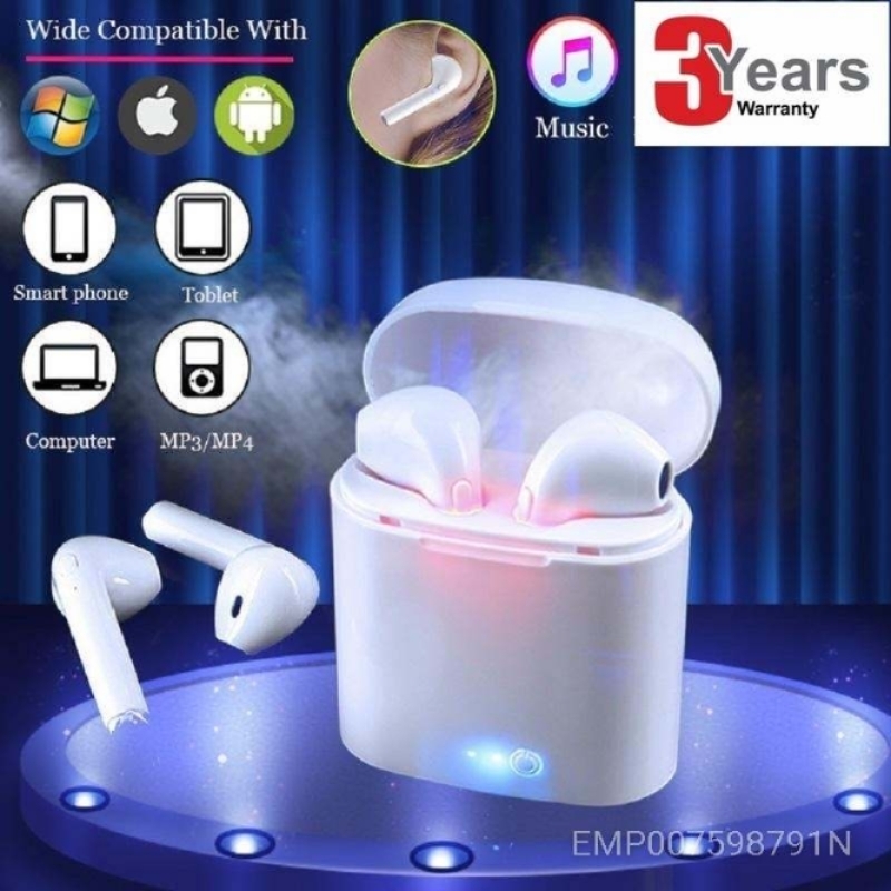 I7 TWS Earbuds Headsets Double Twins Stereo Music Earphone Bluetooth Headset with Mic (White in The Ear)