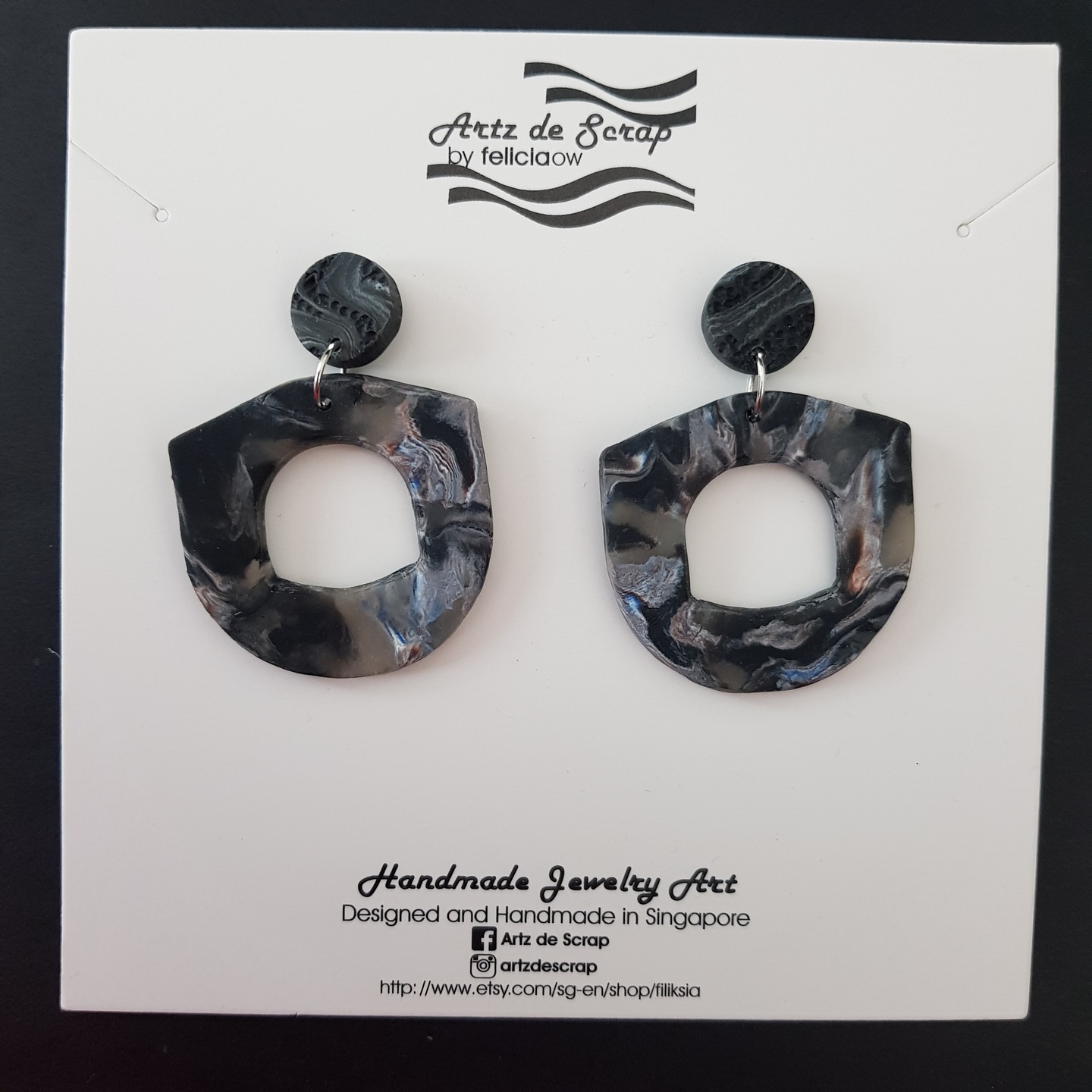 Translucent Marble - Hollow Shield Dangle Earrings