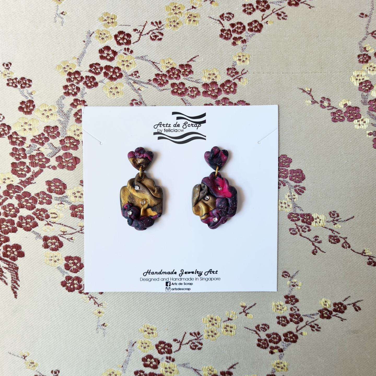 Oriental Brocade - Drapes Earrings Red, Gold, Black