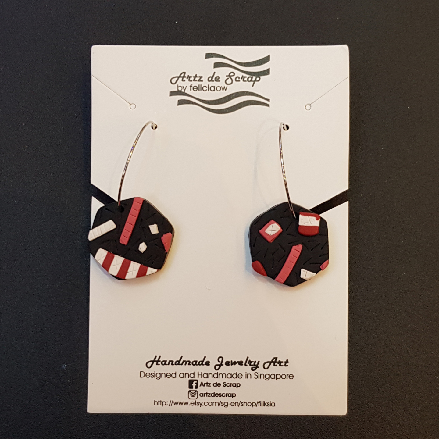 Candy Cane - Christmas Hexagon Hoop Earrings