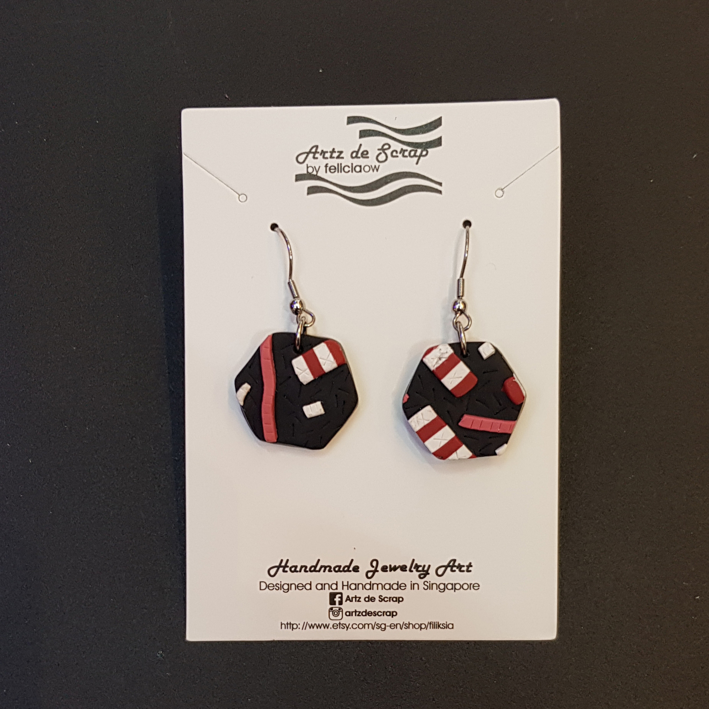 Candy Cane - Christmas Hexagon Dangle Earrings