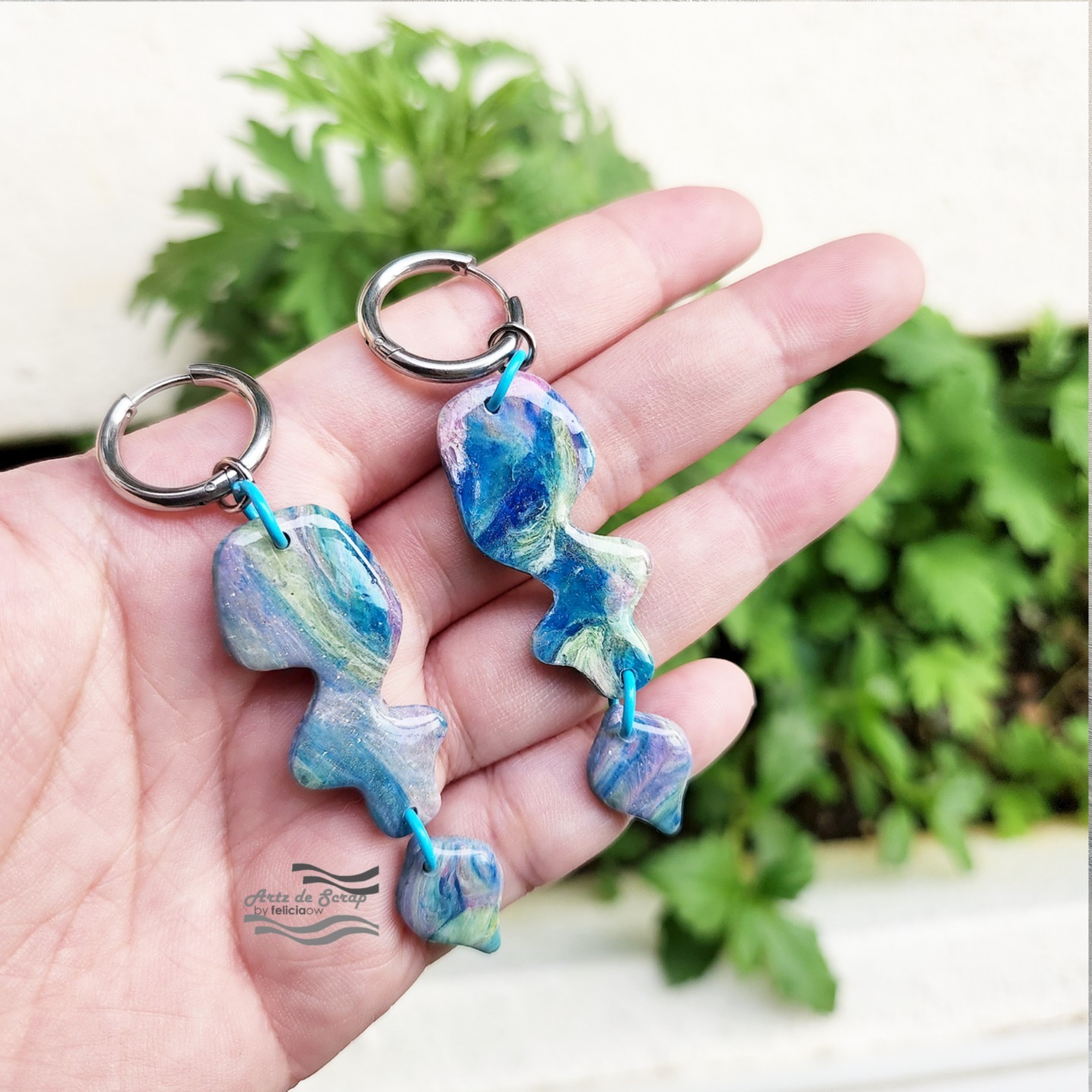 Faux Gemstones - Double-sided Hoop Dangle Earrings - 2