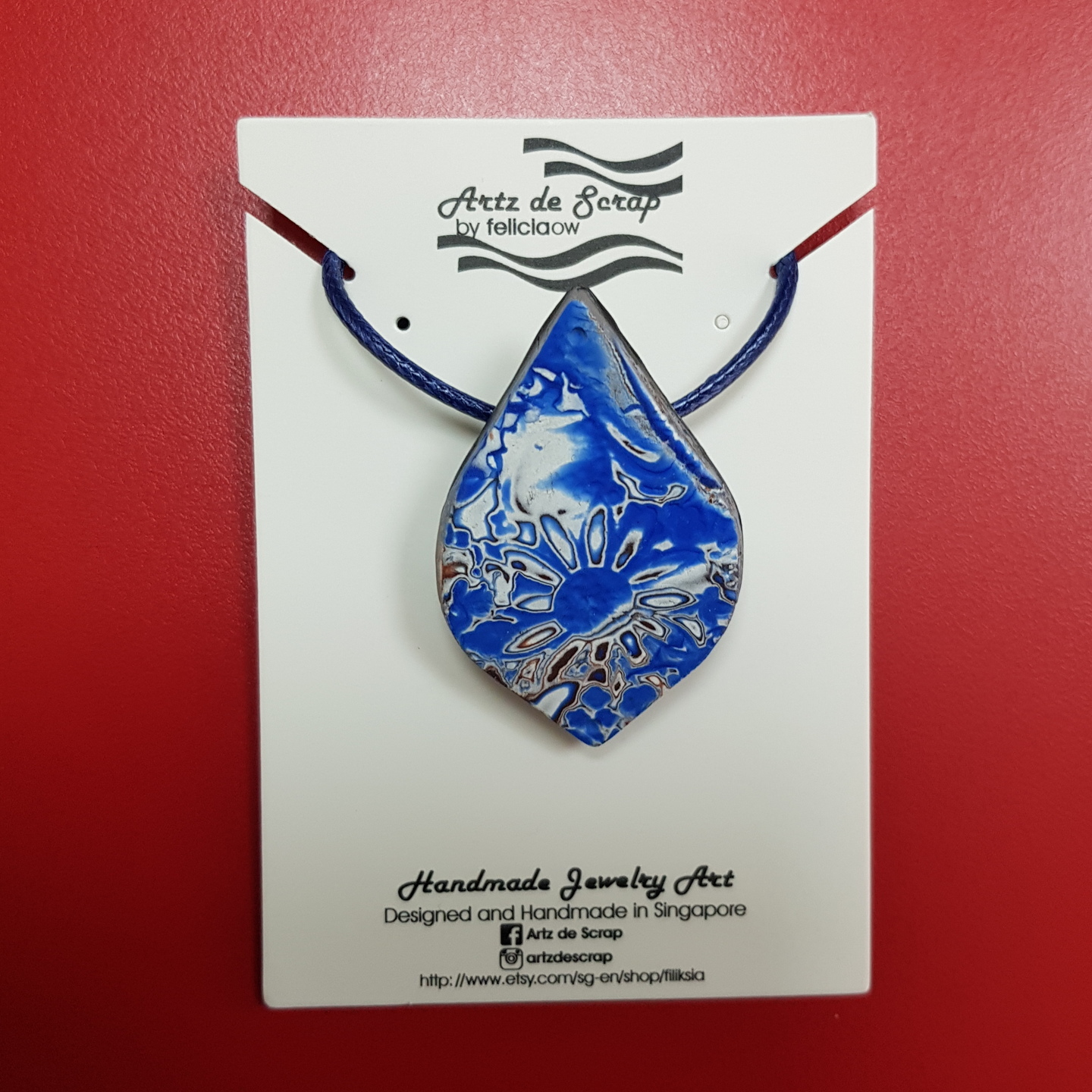Batik Galaxy Leaf with Blue Flower Necklace