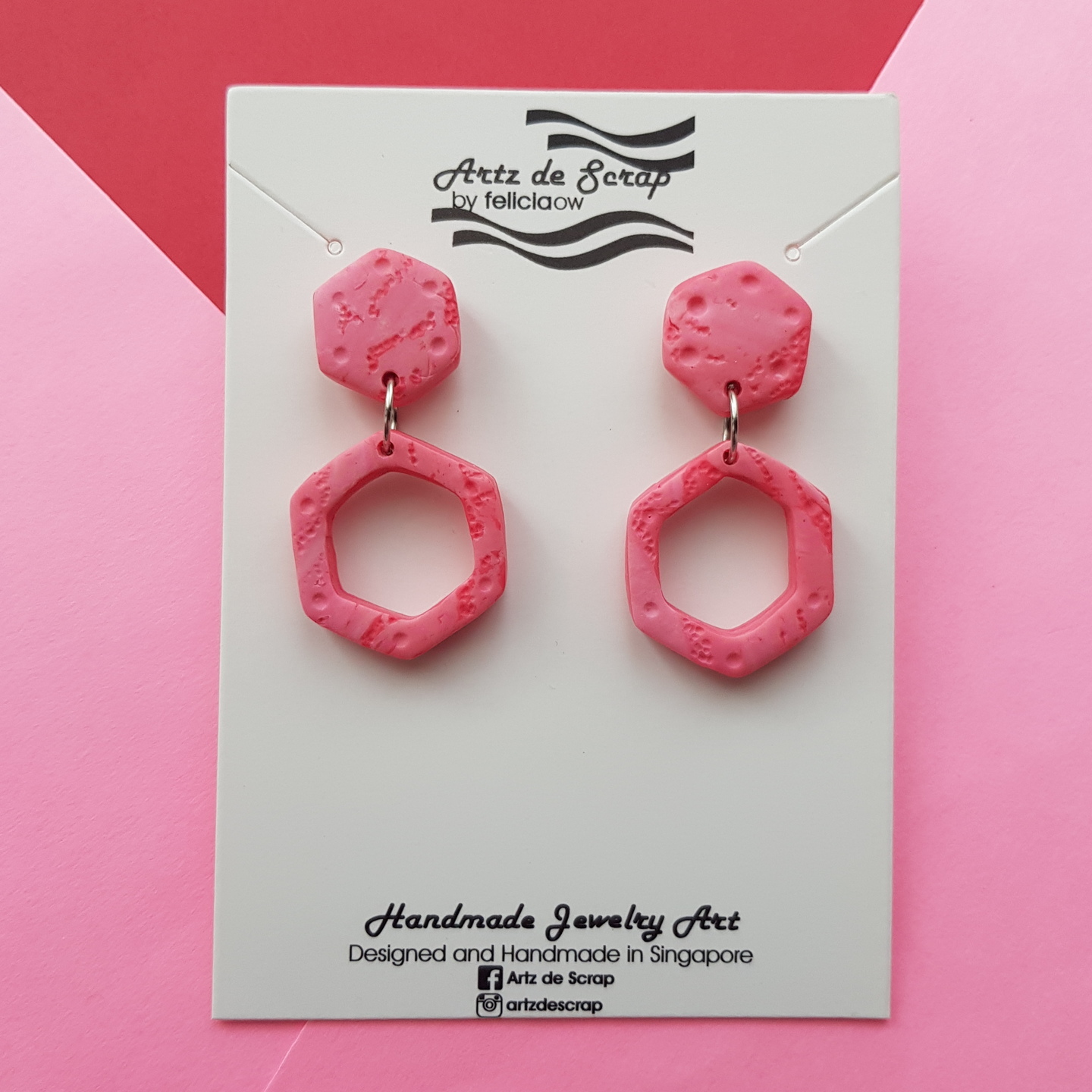 Rosy Pink - Hexagon Earrings