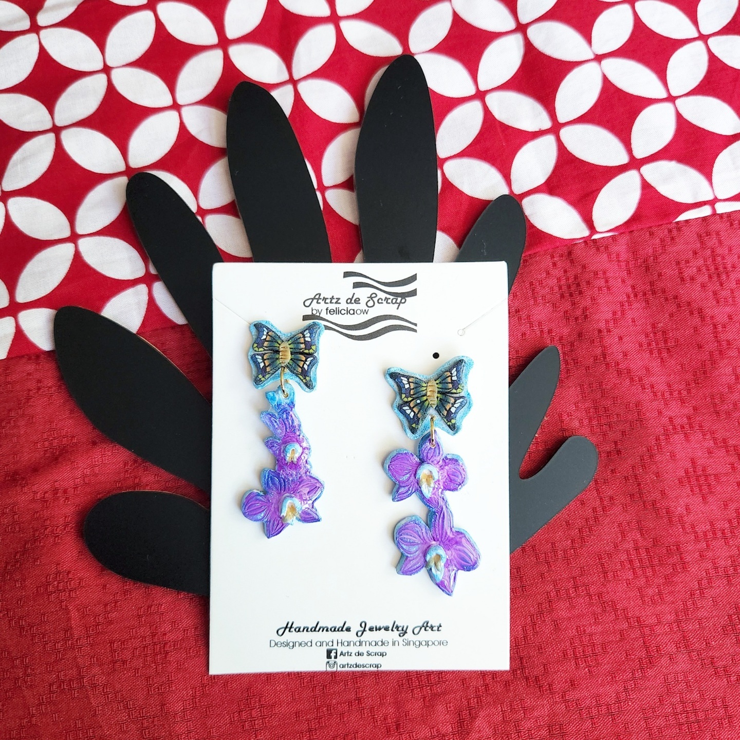 Uniquely SG - Orchids with Butterfly Statement Dangle Earrings