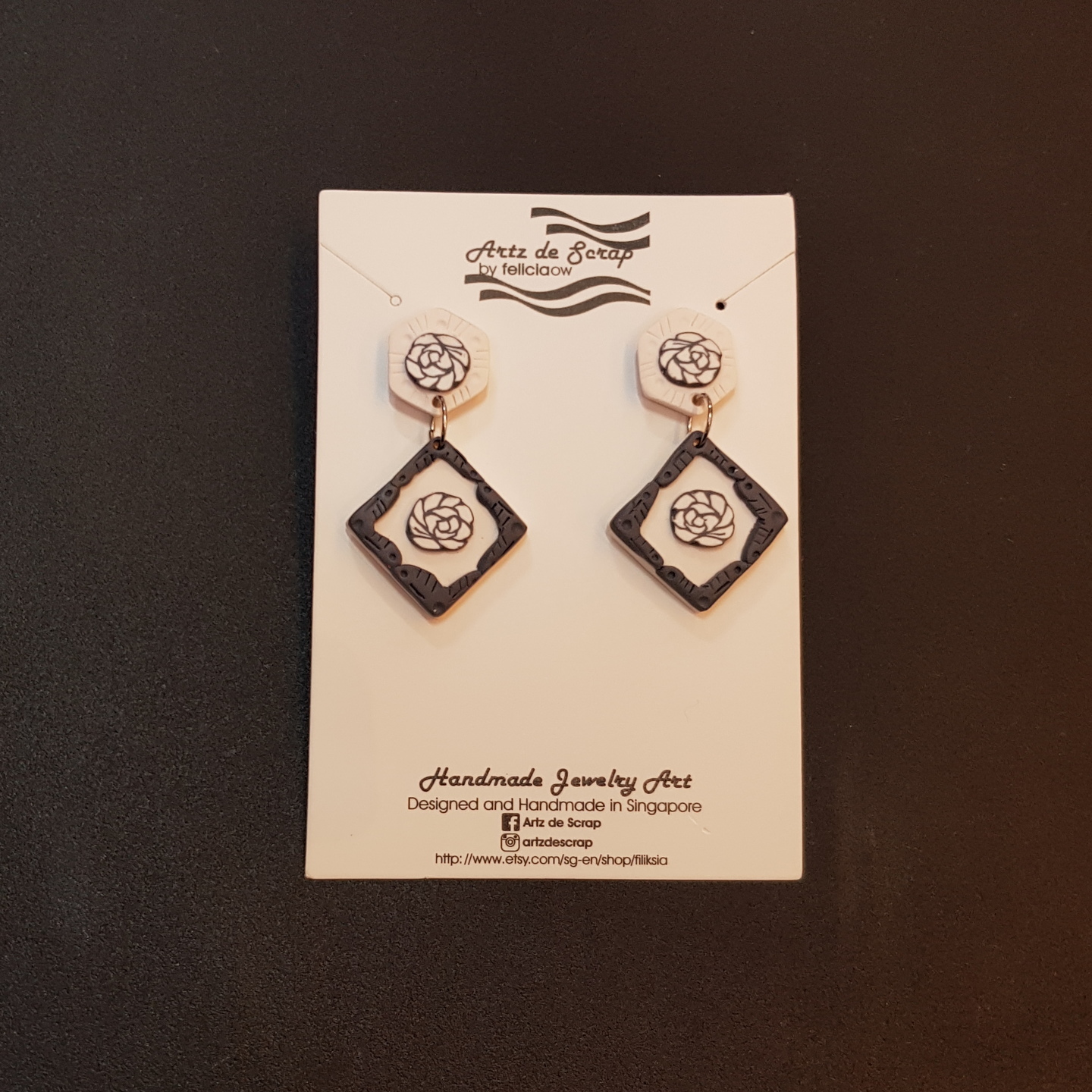 Peranakan Tile Grey Earrings