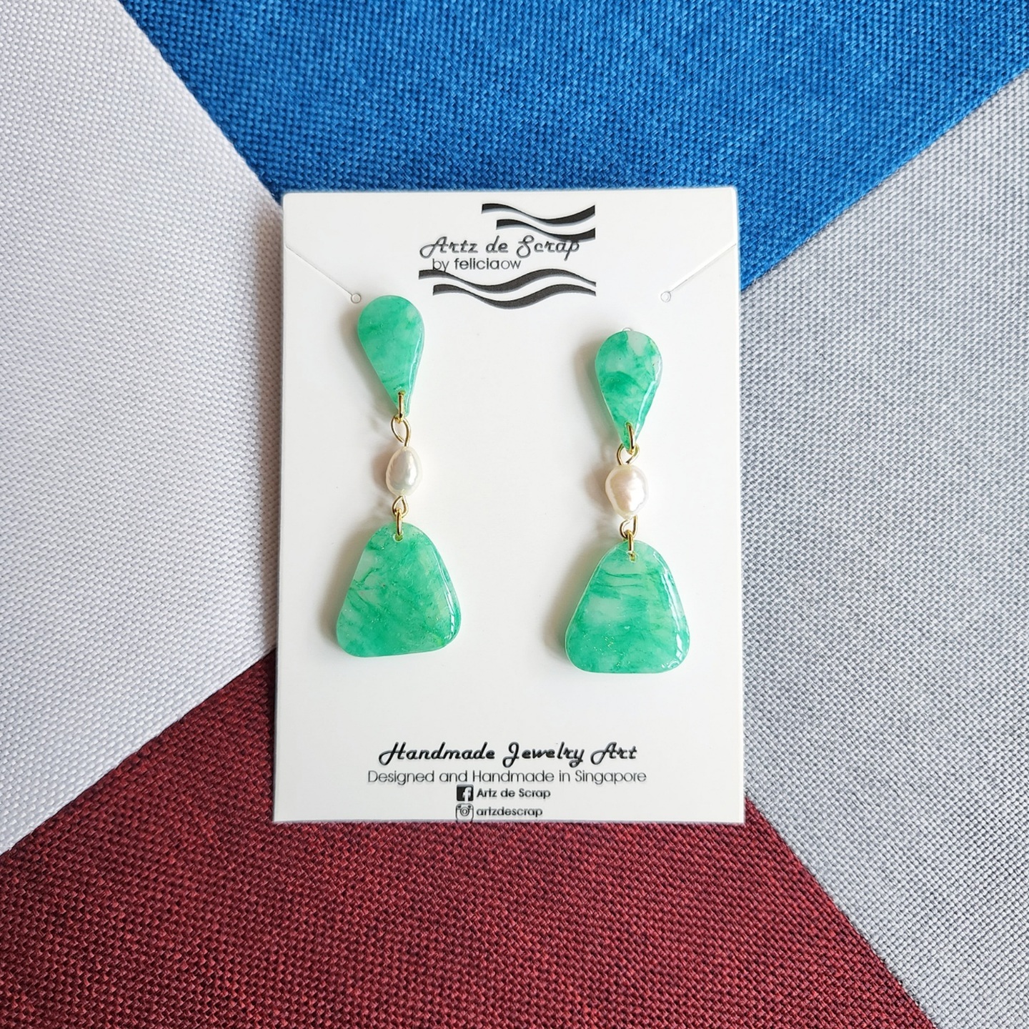 Faux Gemstones - Jade with Pearl Gem Dangle Earrings - 3