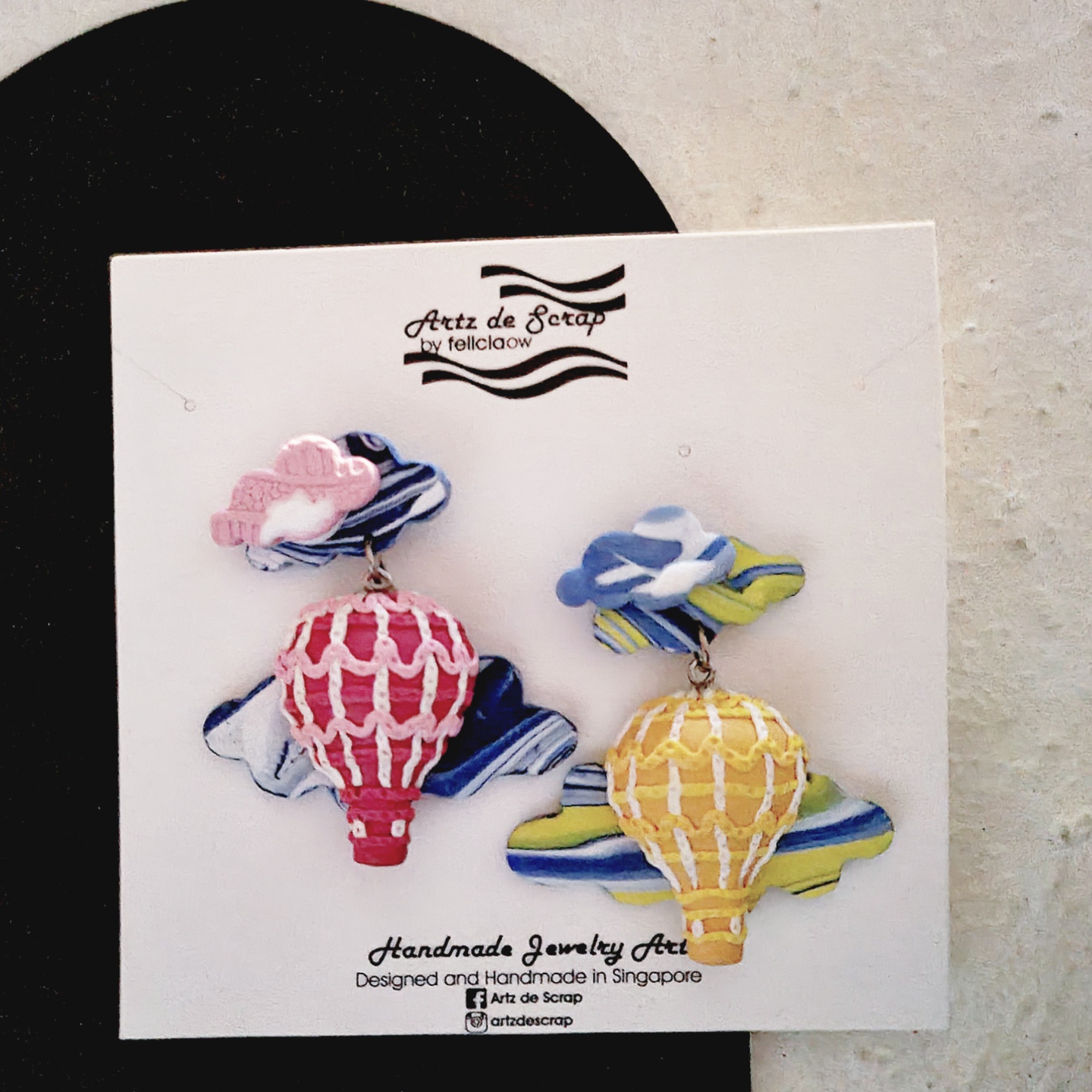 Adventure In The Clouds - Hot Air Balloon Mismatched Medium Dangle Earrings (Pink, Yellow)