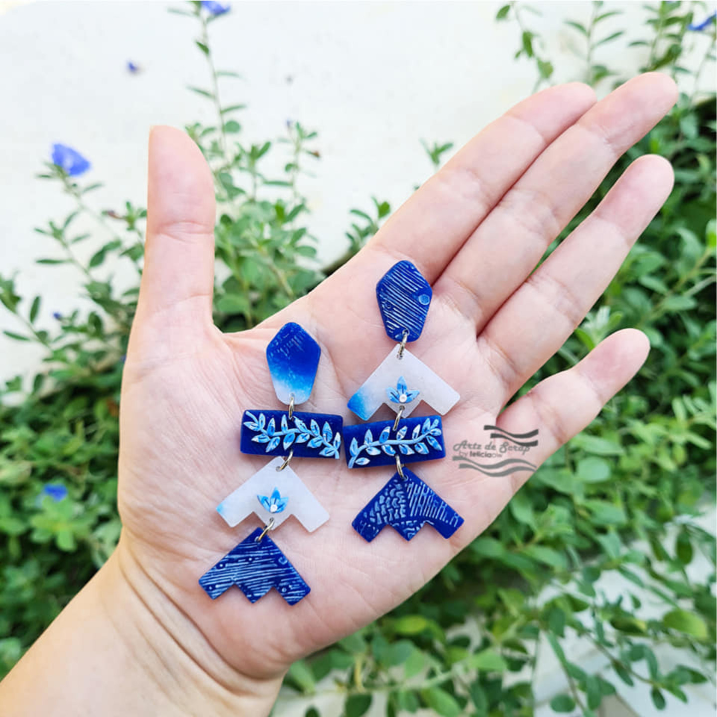 Blueprint - Blue Statement Geometric Mismatched Earrings