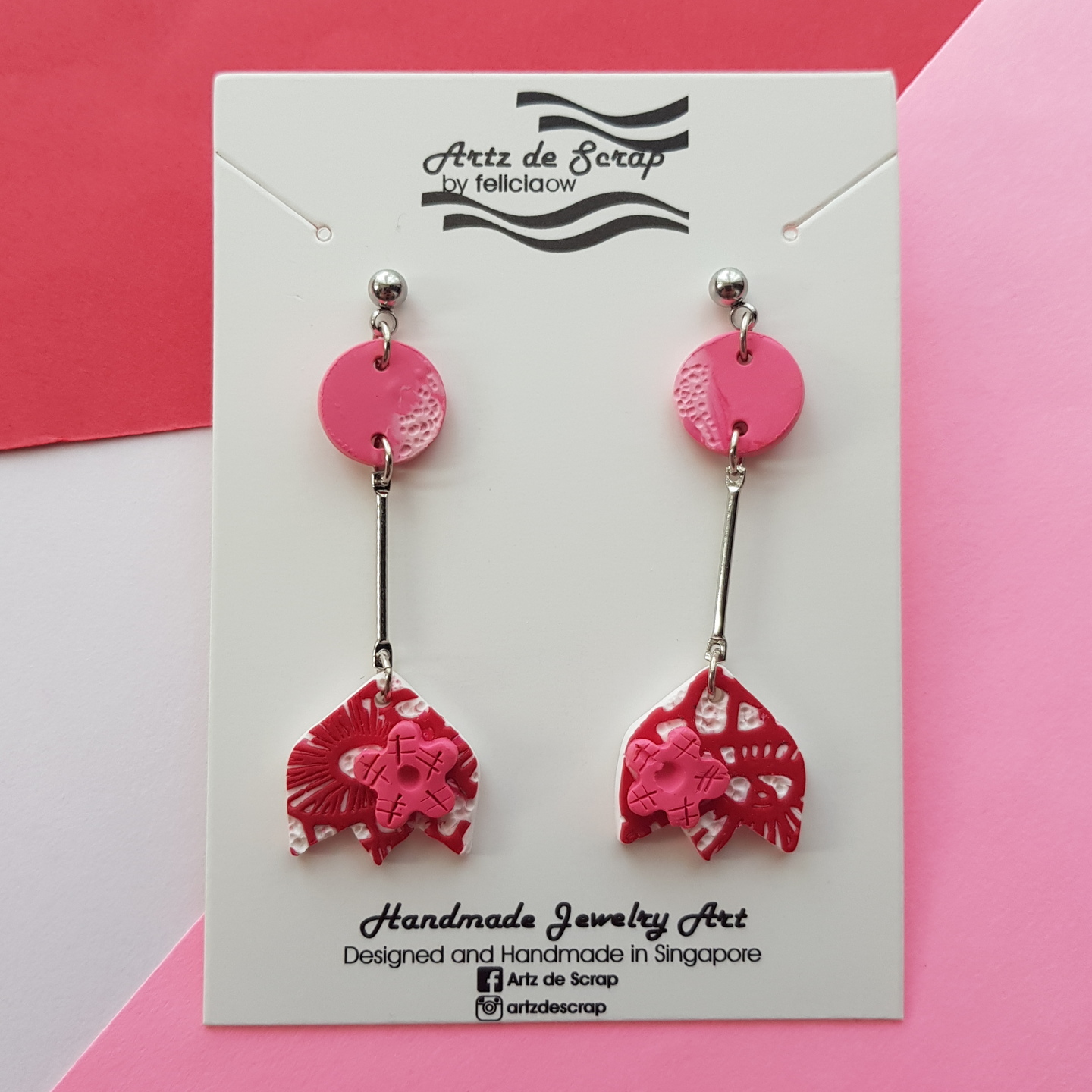 Oriental Paper Art - Petal Drop Earrings Round