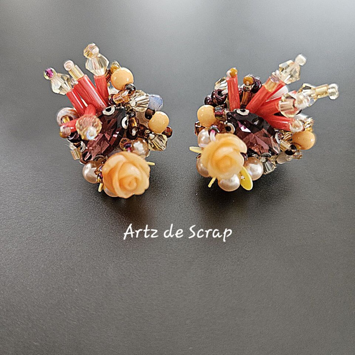 Coral Inspired - Beaded Studs Orange