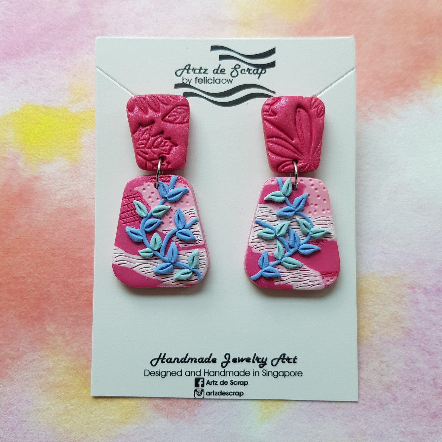 Sweet Pink Terrain - Trapezoid Leaves Earrings