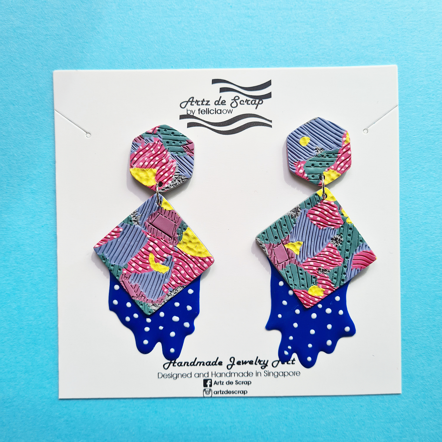 Texture and Blobs - Square Tiles Dangle Earrings