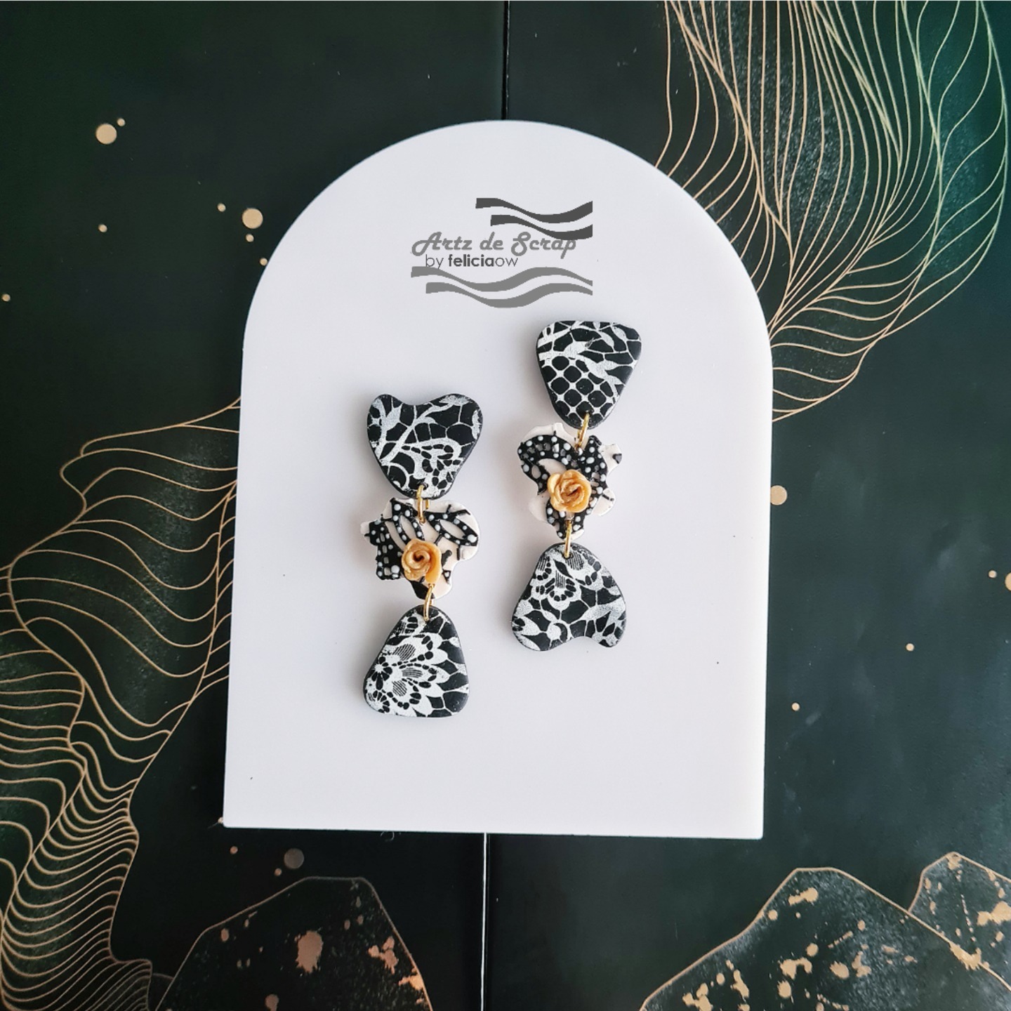 Silkscreen B&W Lace Earrings - 2