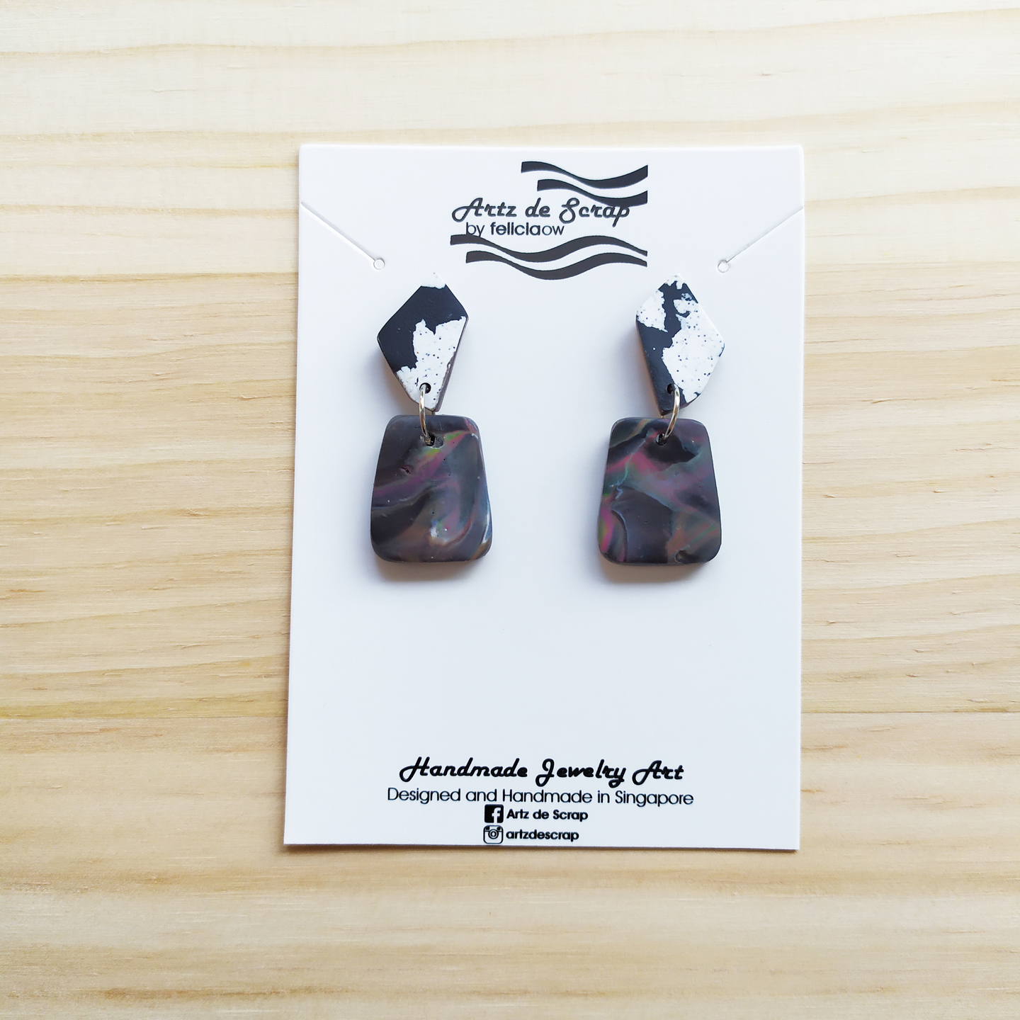 Terrazzo and Marble - Black Trapezoid Earrings