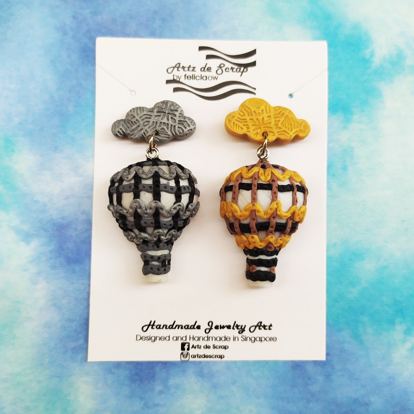 Adventure In The Clouds - Hot Air Balloon Mismatched Medium Dangle Earrings Gold and Silver Earrings