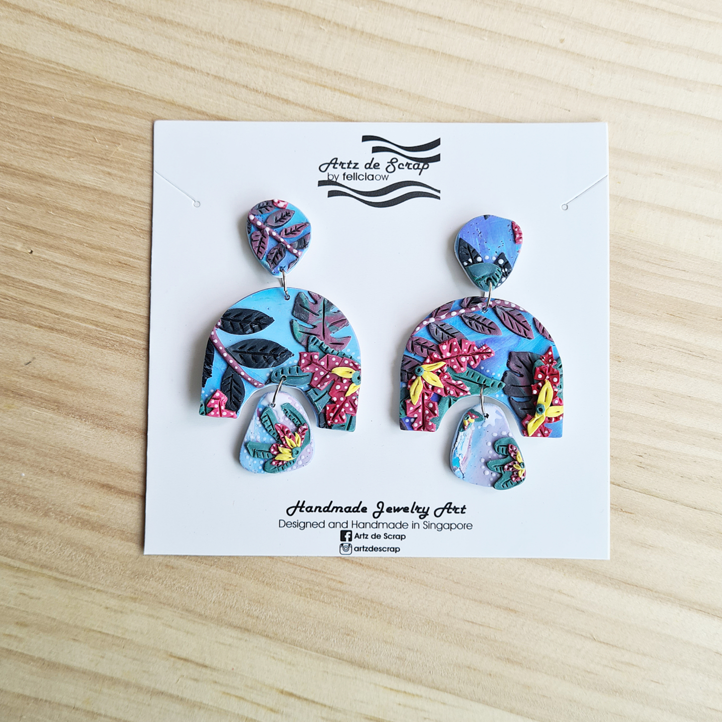 Tropical Leaves - Inverted U-shaped Dangle Earrings