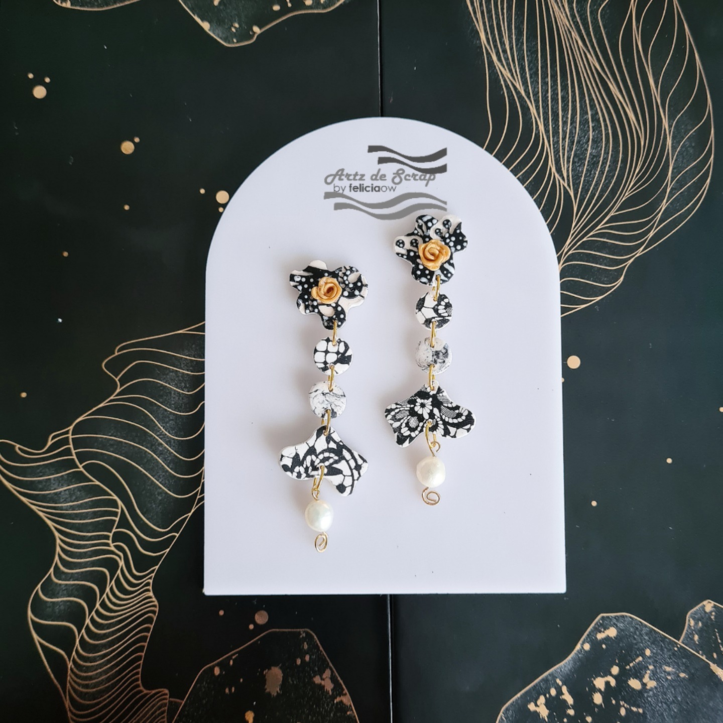 Silkscreen B&W Lace Earrings - 3
