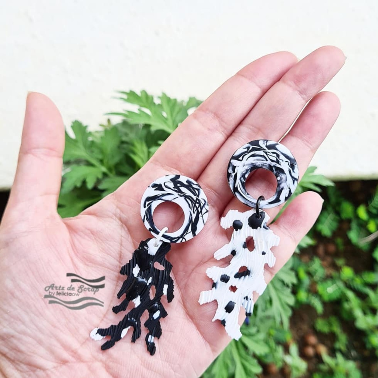 Perfectly Imperfect - Black and White Statement Coral Dangle Earrings