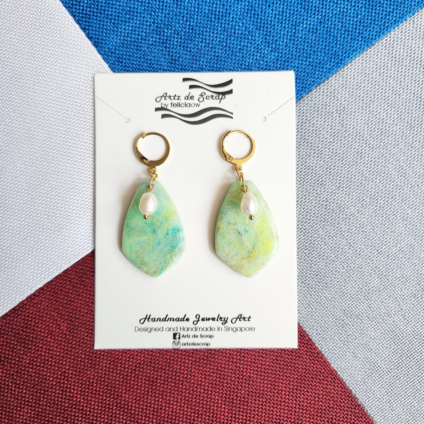 Faux Gemstones - Jade with Pearl Gem Dangle Earrings - 1