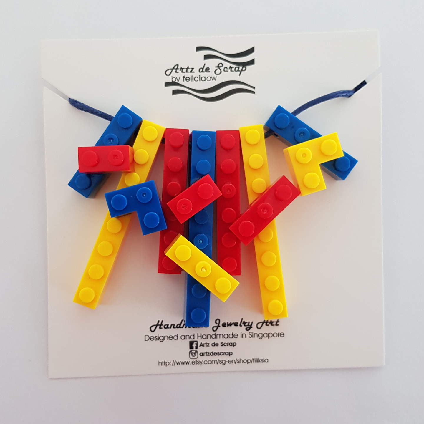 Coloured Bricks - Red, Blue, Yellow Necklace