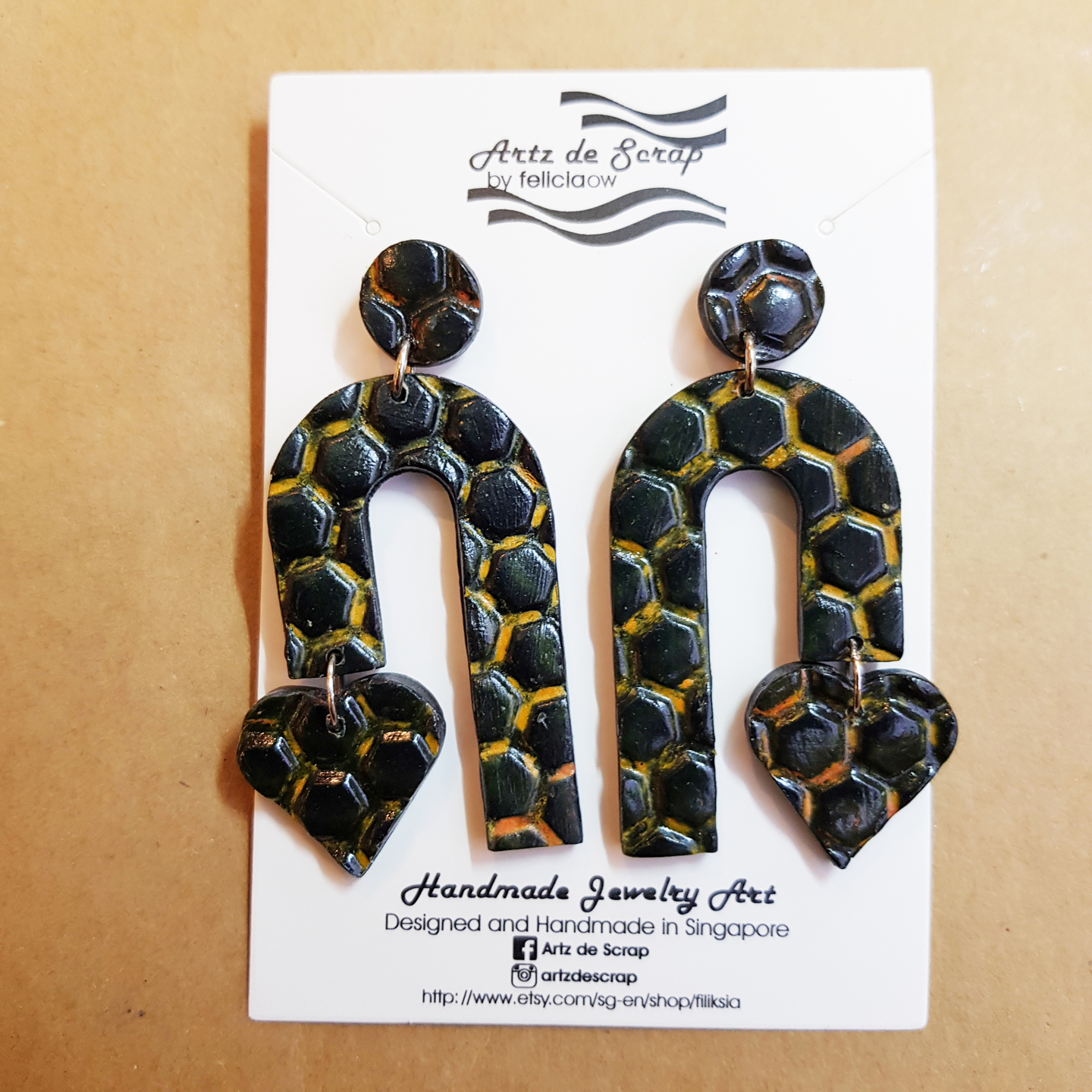Leather Imprint - Cane Dangle Earrings Glossy