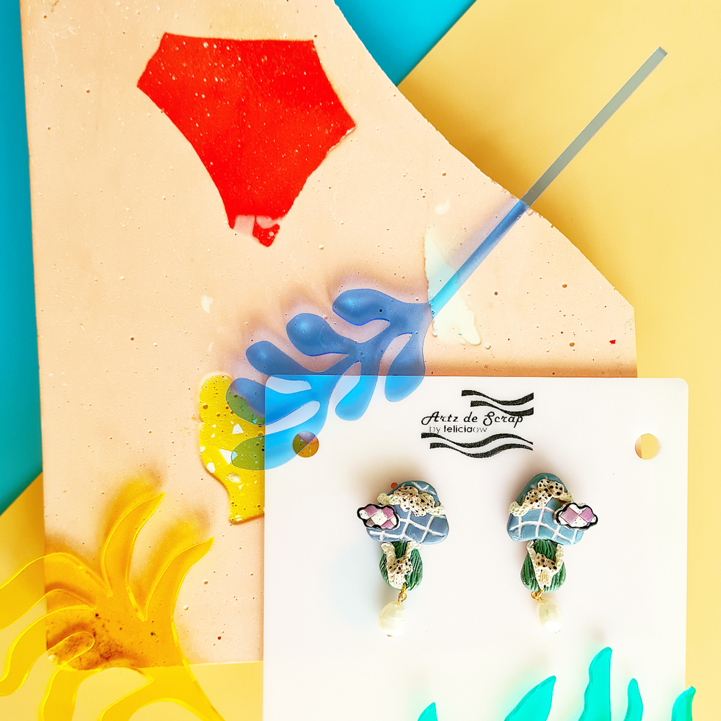 Mushrooms - Whimsical Mushroom Dangle Earrings Cloud and Pearl