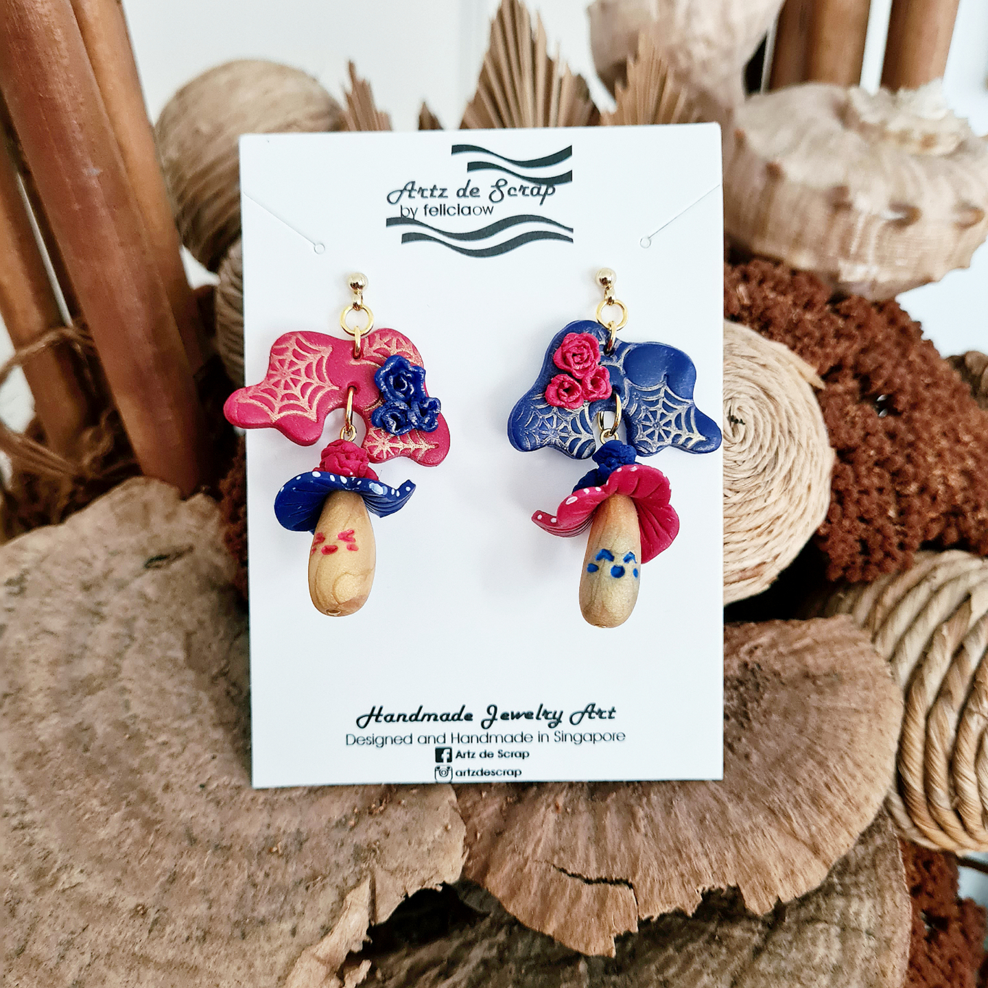 Mushrooms - Web Mushroom Dangle Earrings - 2