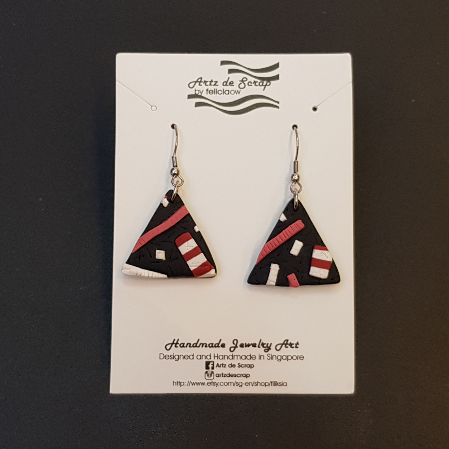 Candy Cane - Christmas Triangle Earrings