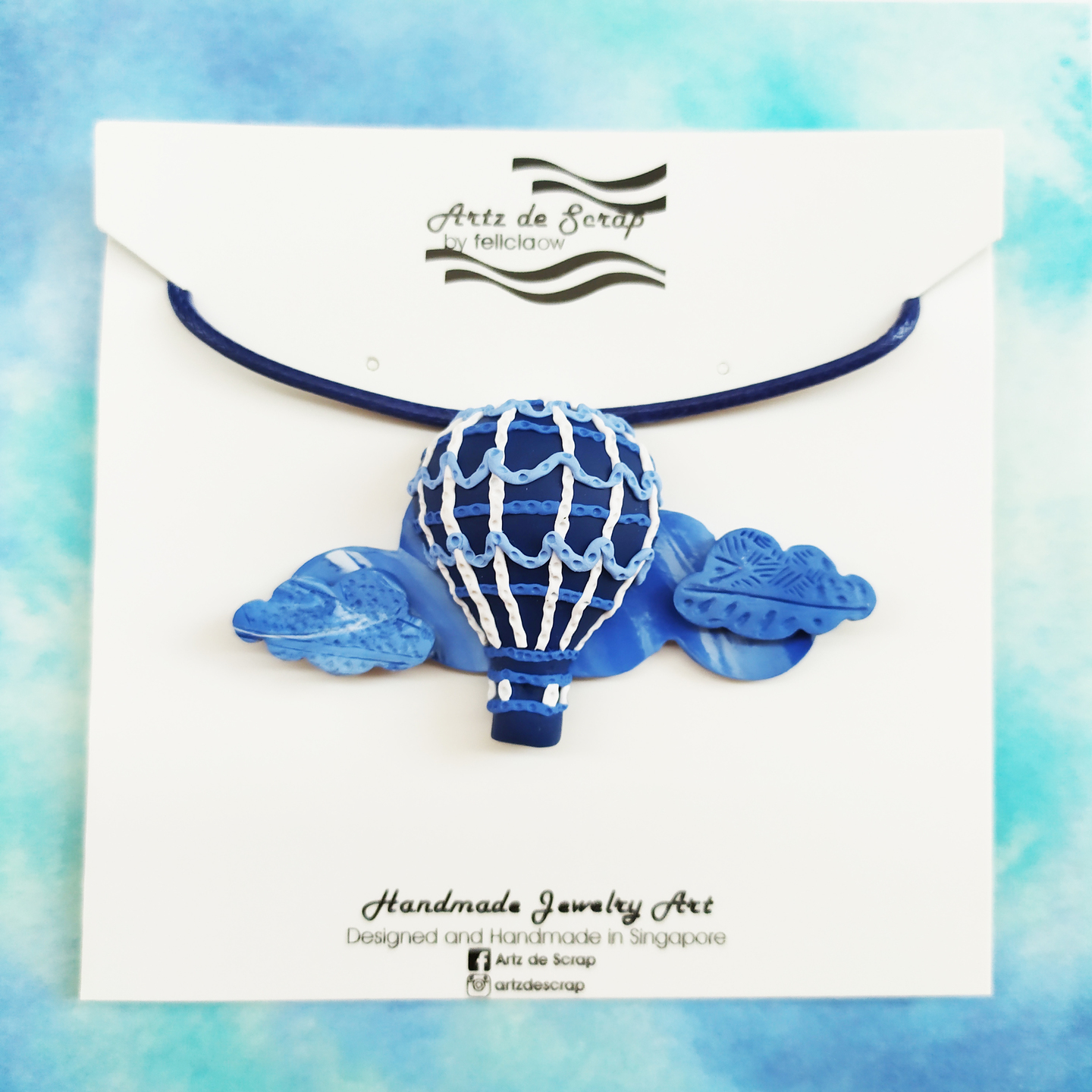Adventure In The Clouds - Hot Air Balloon Necklace  Brooch Blue
