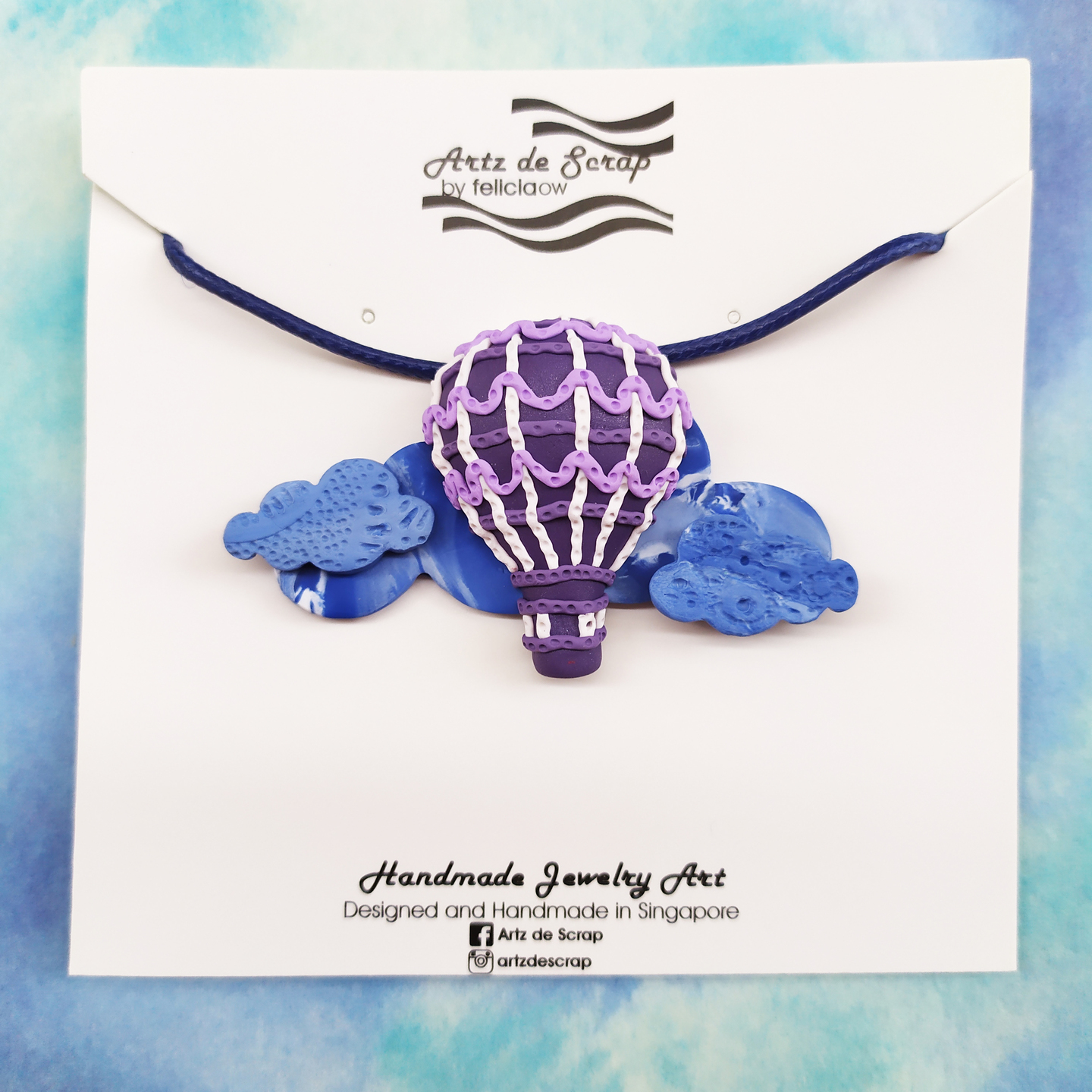 Adventure In The Clouds - Hot Air Balloon Necklace  Brooch Purple