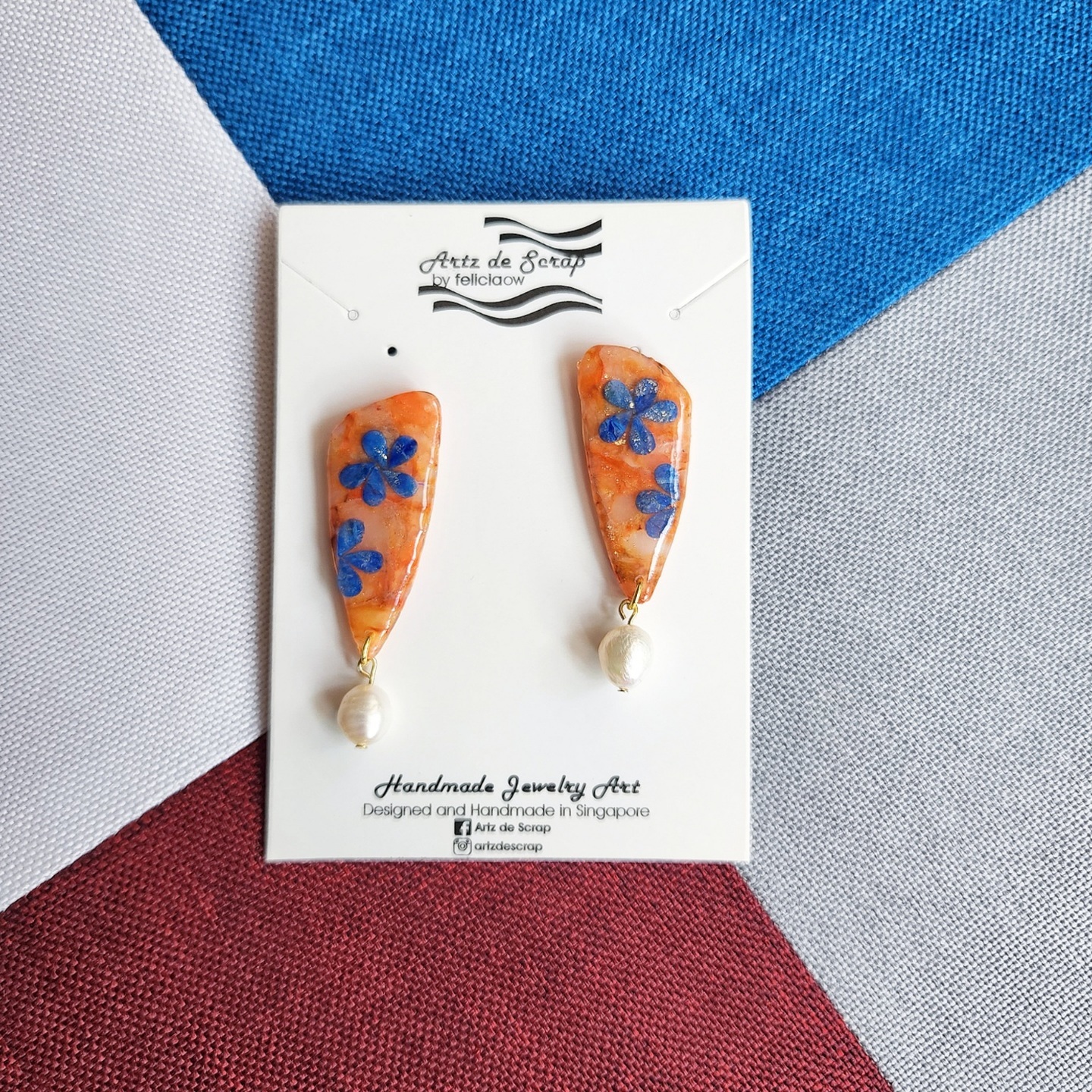 Faux Gemstones - Orange and Blue Pearl Gem Dangle Earrings