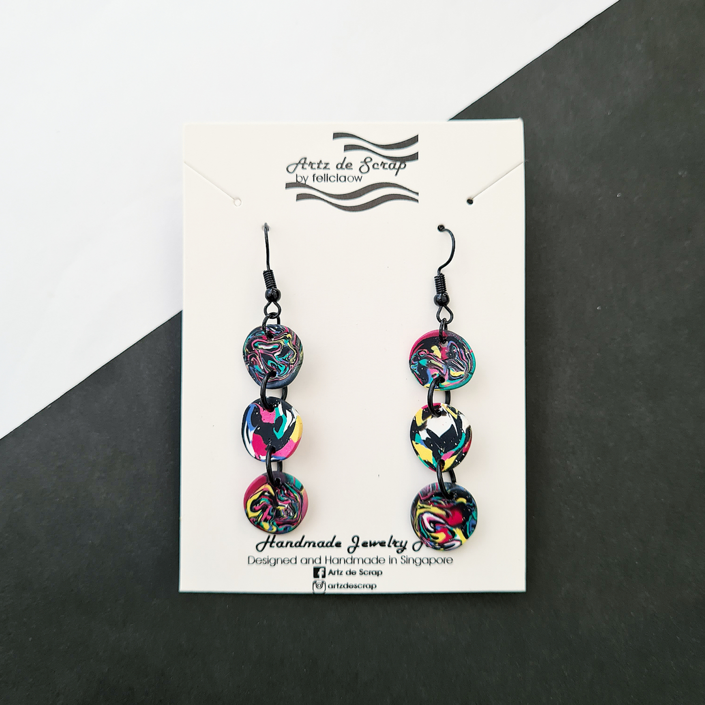 Patchwork Pop - Organic Circles 3-tiered Dangle Earrings