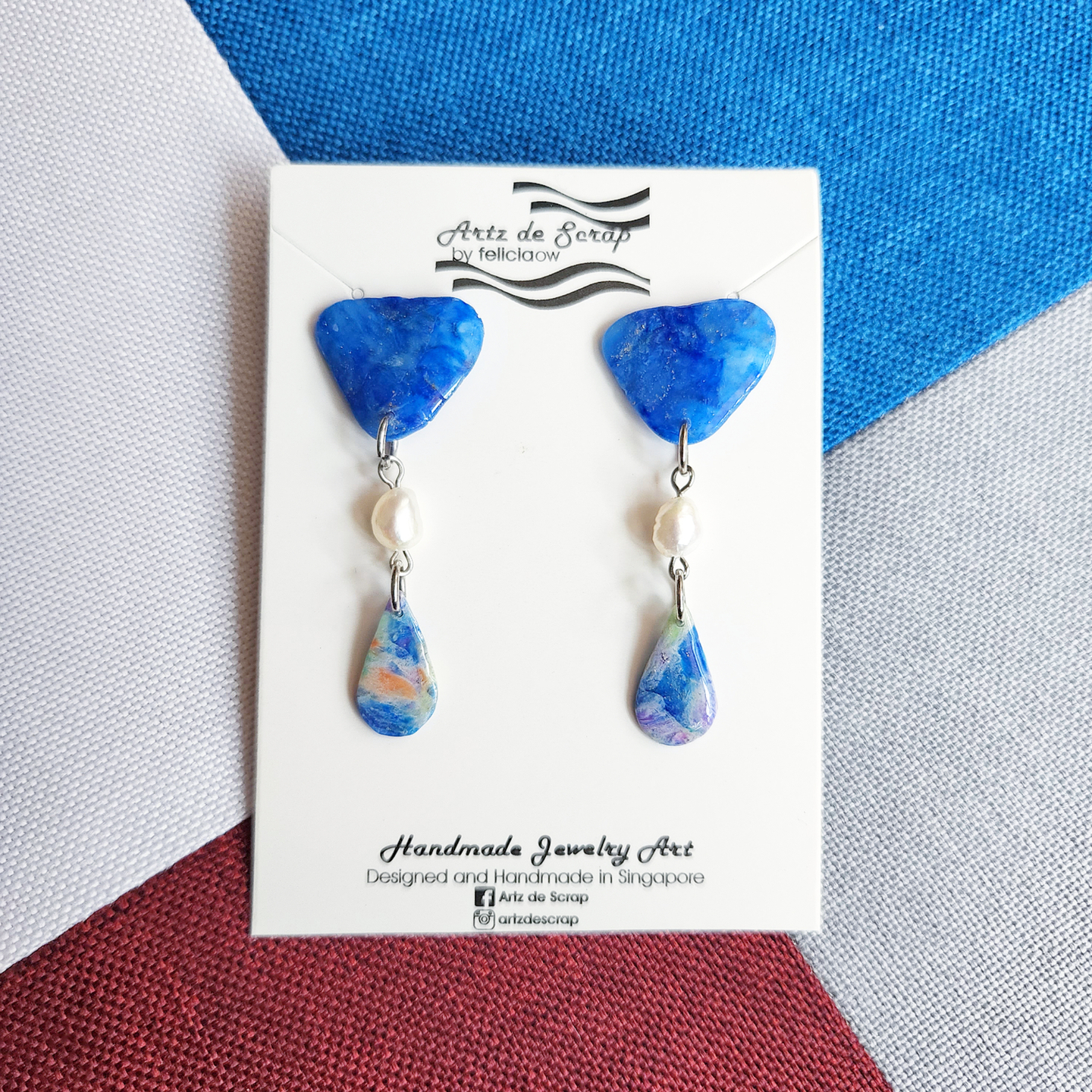 Faux Gemstones - Blue and Multi-Coloured 3-layer Dangle Earrings
