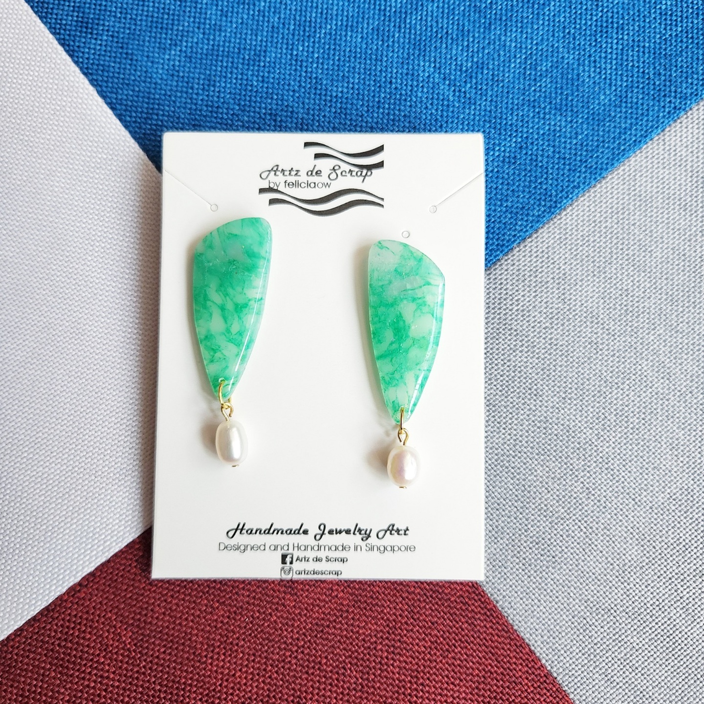 Faux Gemstones - Jade with Pearl Gem Dangle Earrings - 2