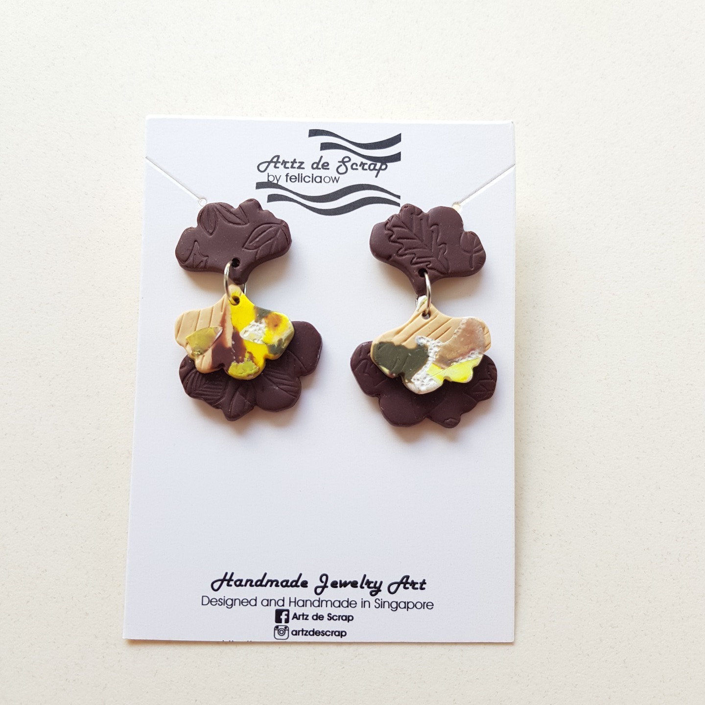 Camouflage - Layered Ginkgo Dangle Earrings