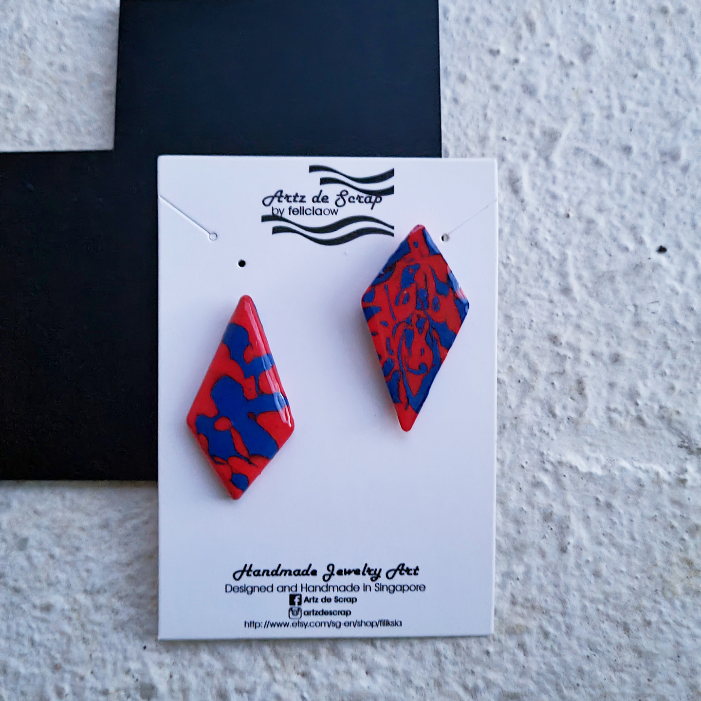 Perfectly Imperfect - Red and Blue Statement Diamond Studs