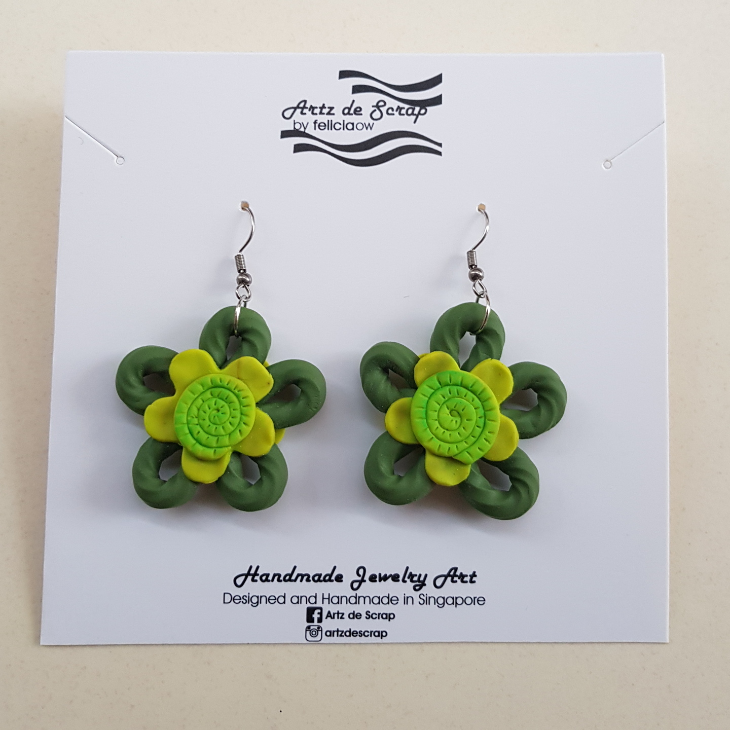 Green Twisted Flower Dangle Earrings