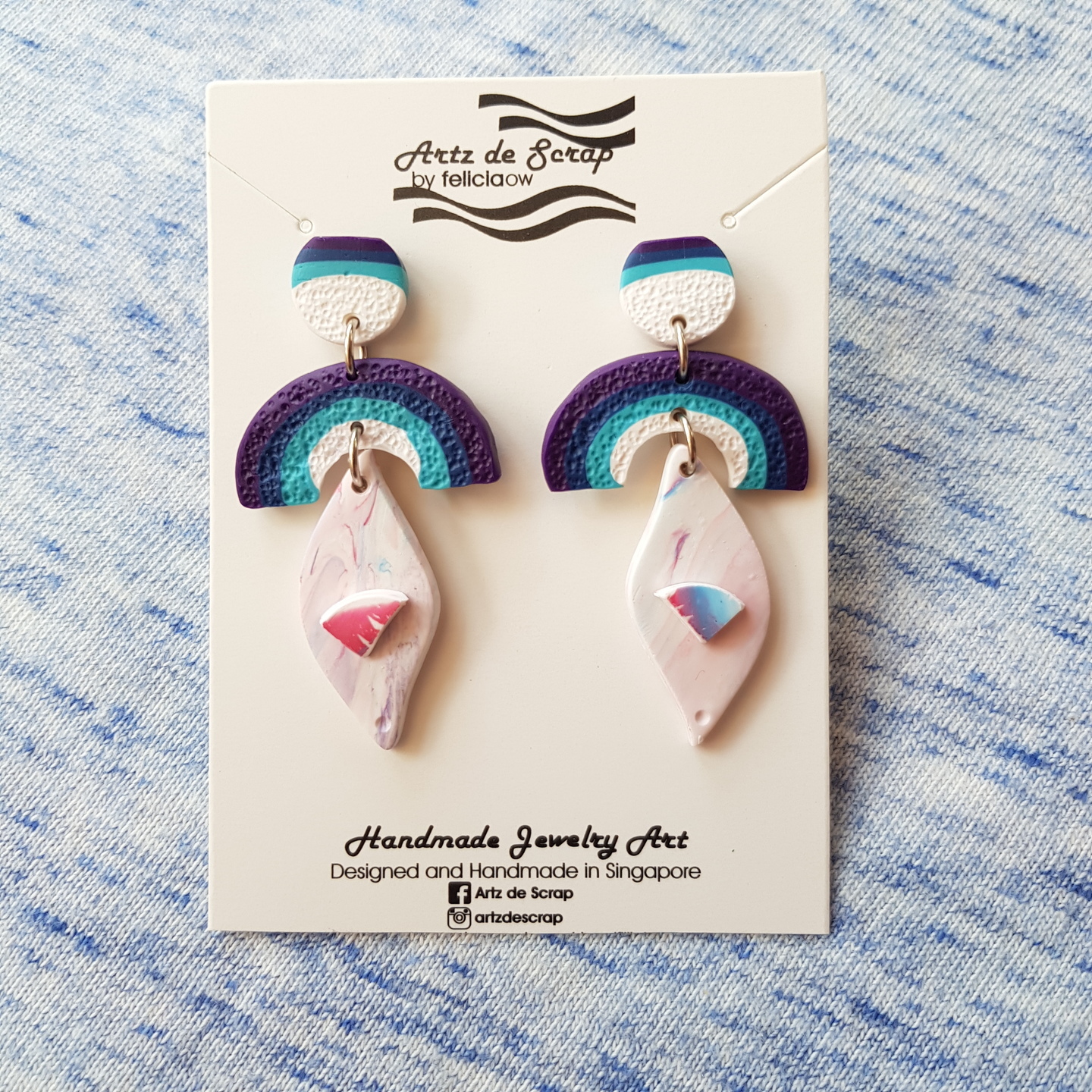 Adventure In The Clouds - Rainbow with Leaf Drop Earrings - 1