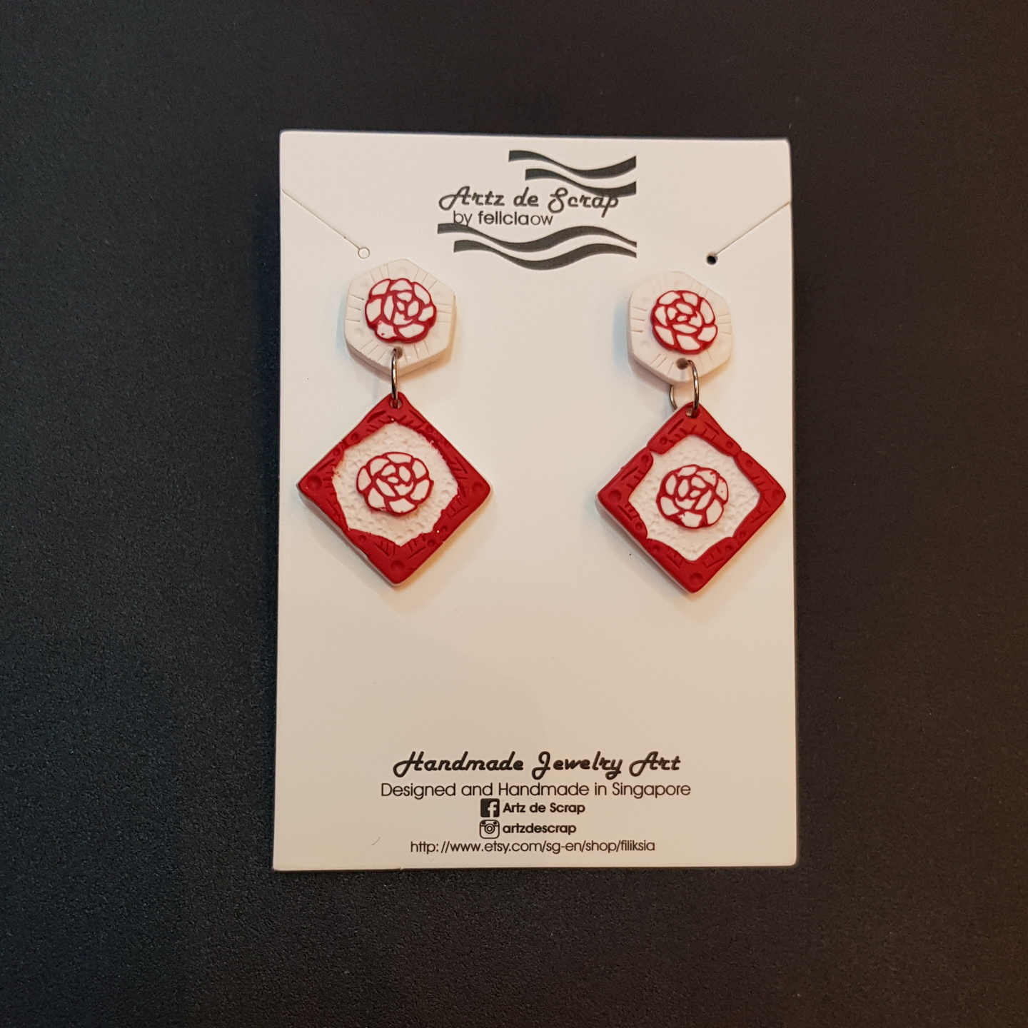 Peranakan Tile Red Earrings