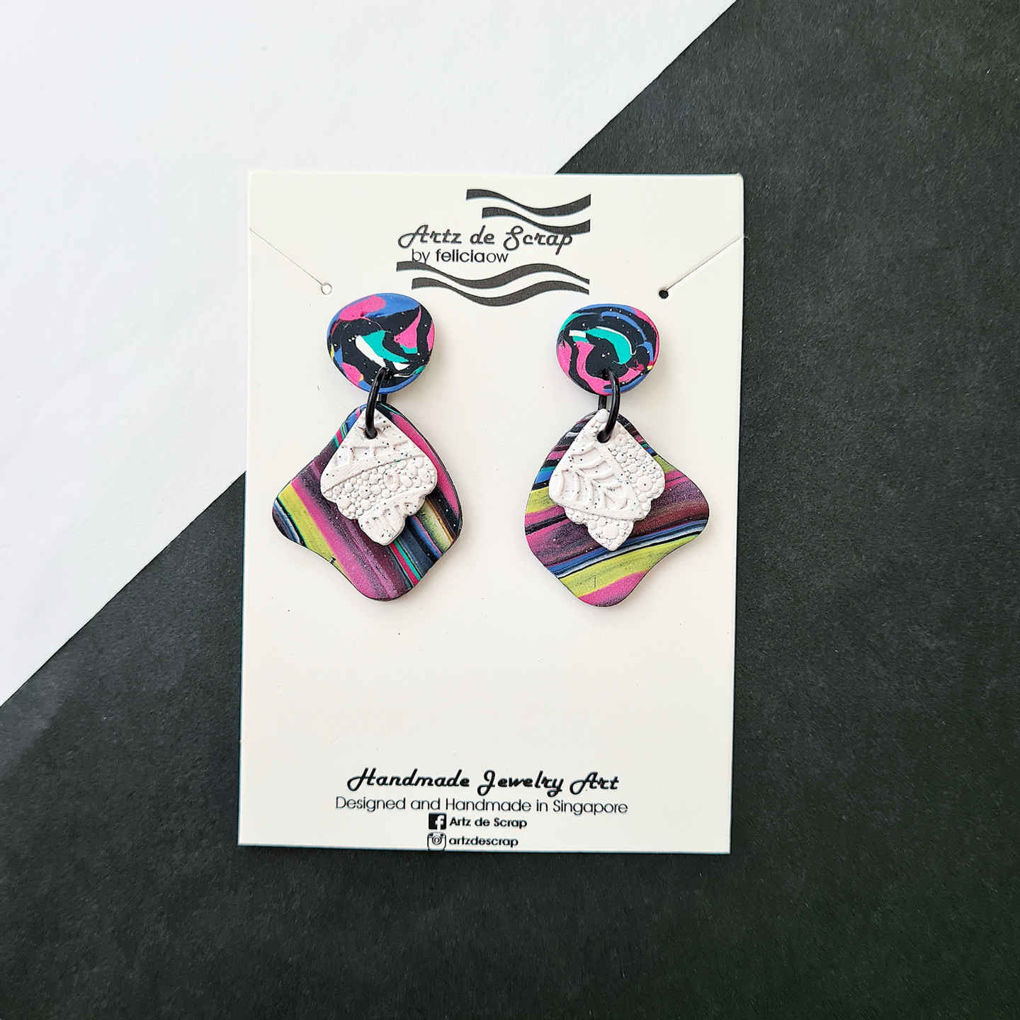 Patchwork Pop - Organic Pebbles with Chandelier Dangle Earrings