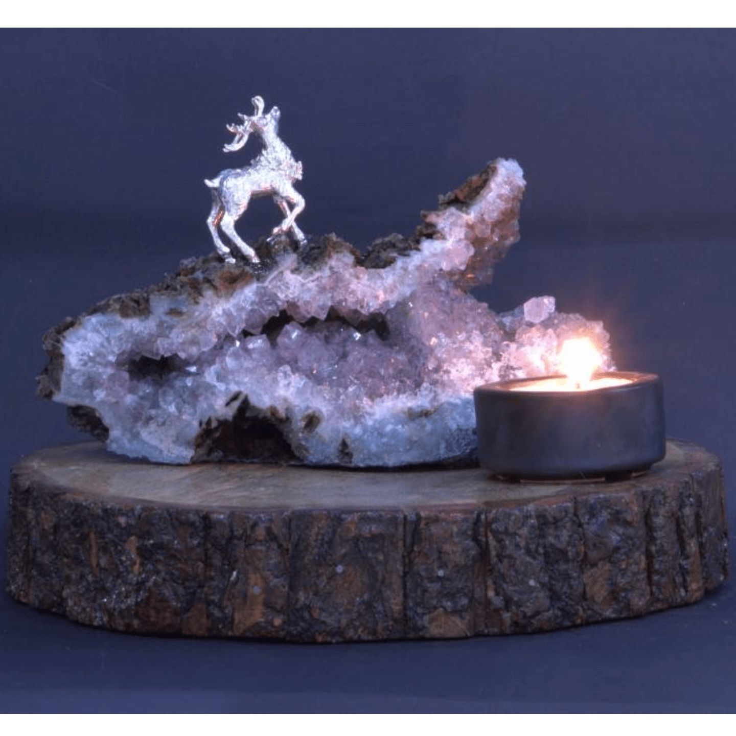 Rein Deer On Wooden Platform With Amethyst