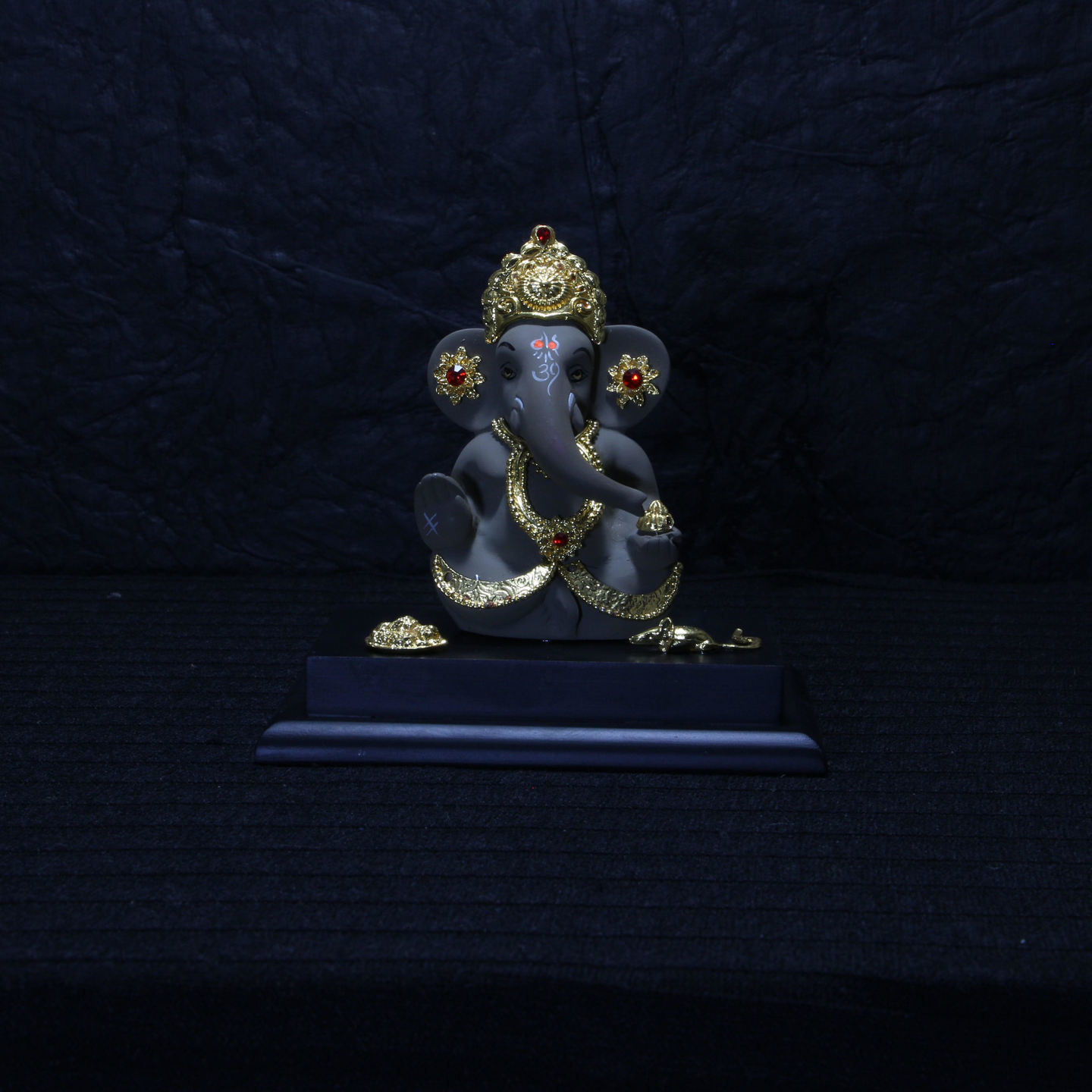 Grey Ganesha With Gold Plated Mukut