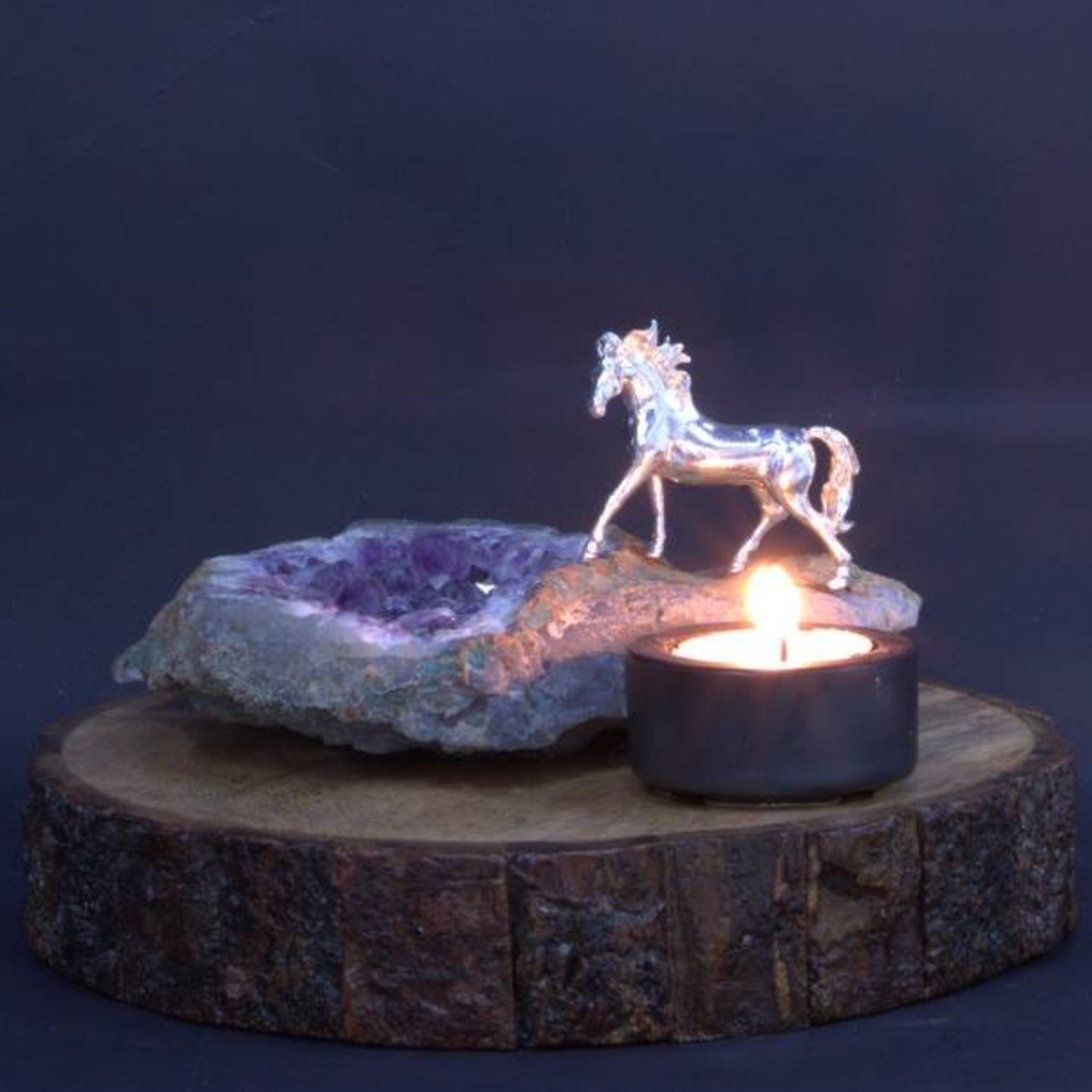 Horse On Wooden Platform With Amethyst
