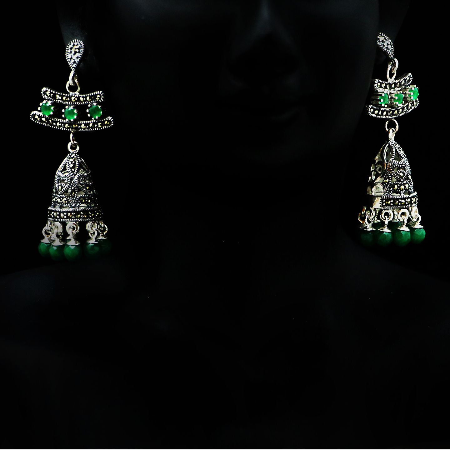 Green Marcasite Jhumki