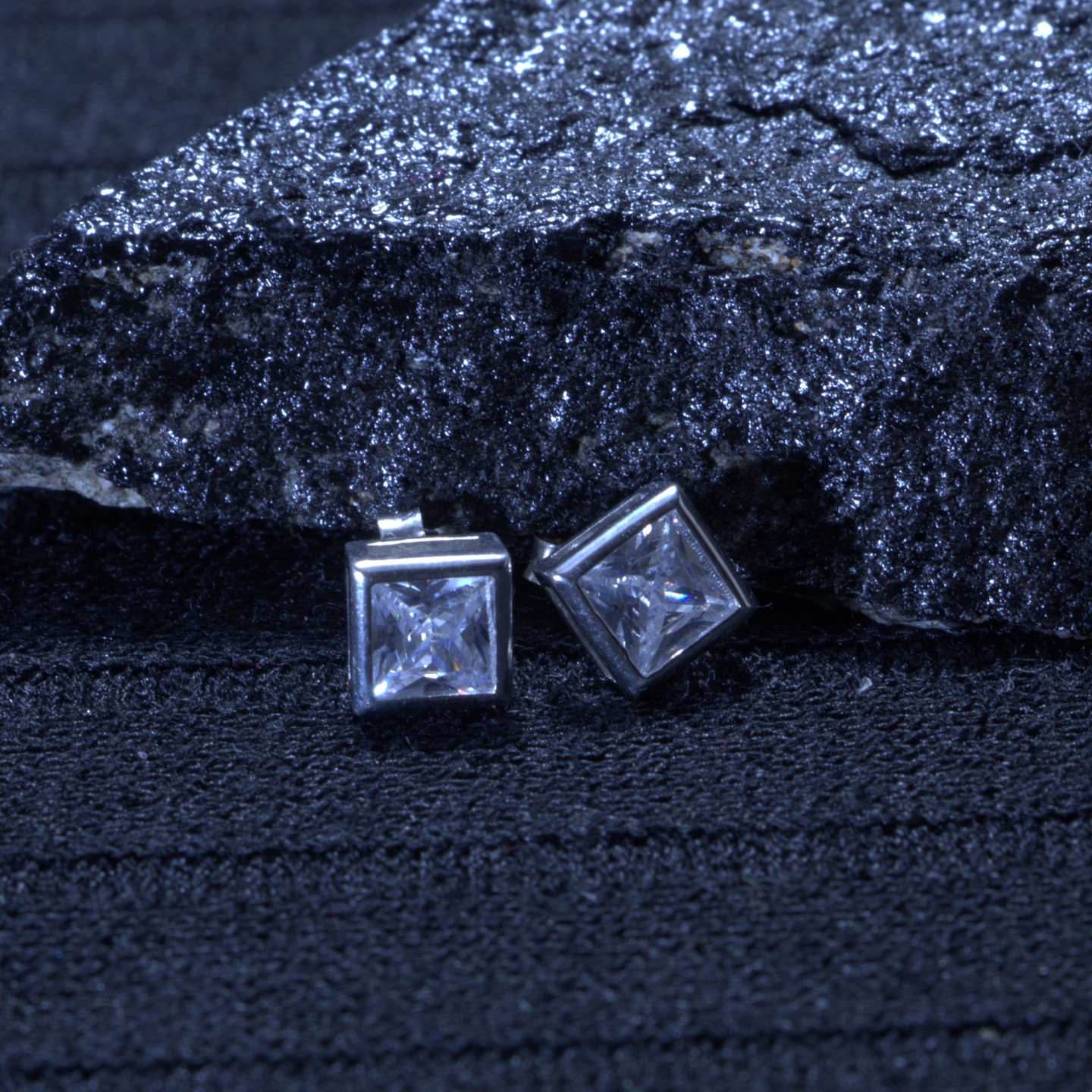 White Square Ear Studs