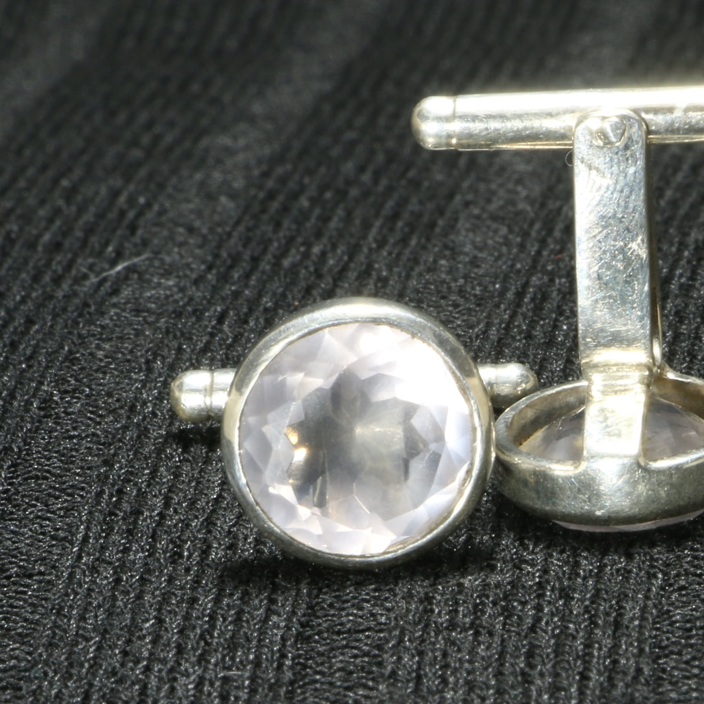 Round Pink Stone Cufflink