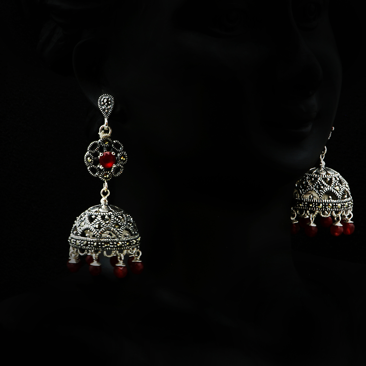 Red Marcasite Jhumki