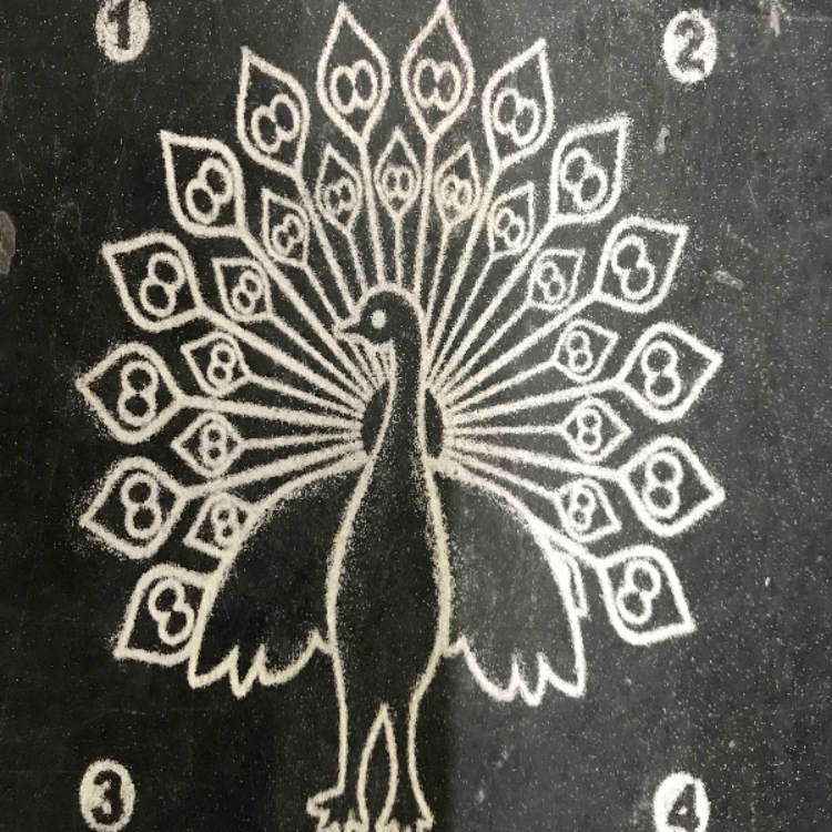 small peacock wooden rangoli stencil of size 5 by 5 inch